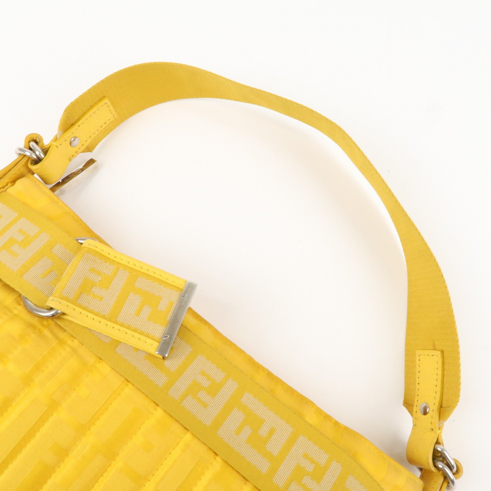 FENDI Nylon Leather Shoulder Bag Hand Bag Yellow 8BR500 Used