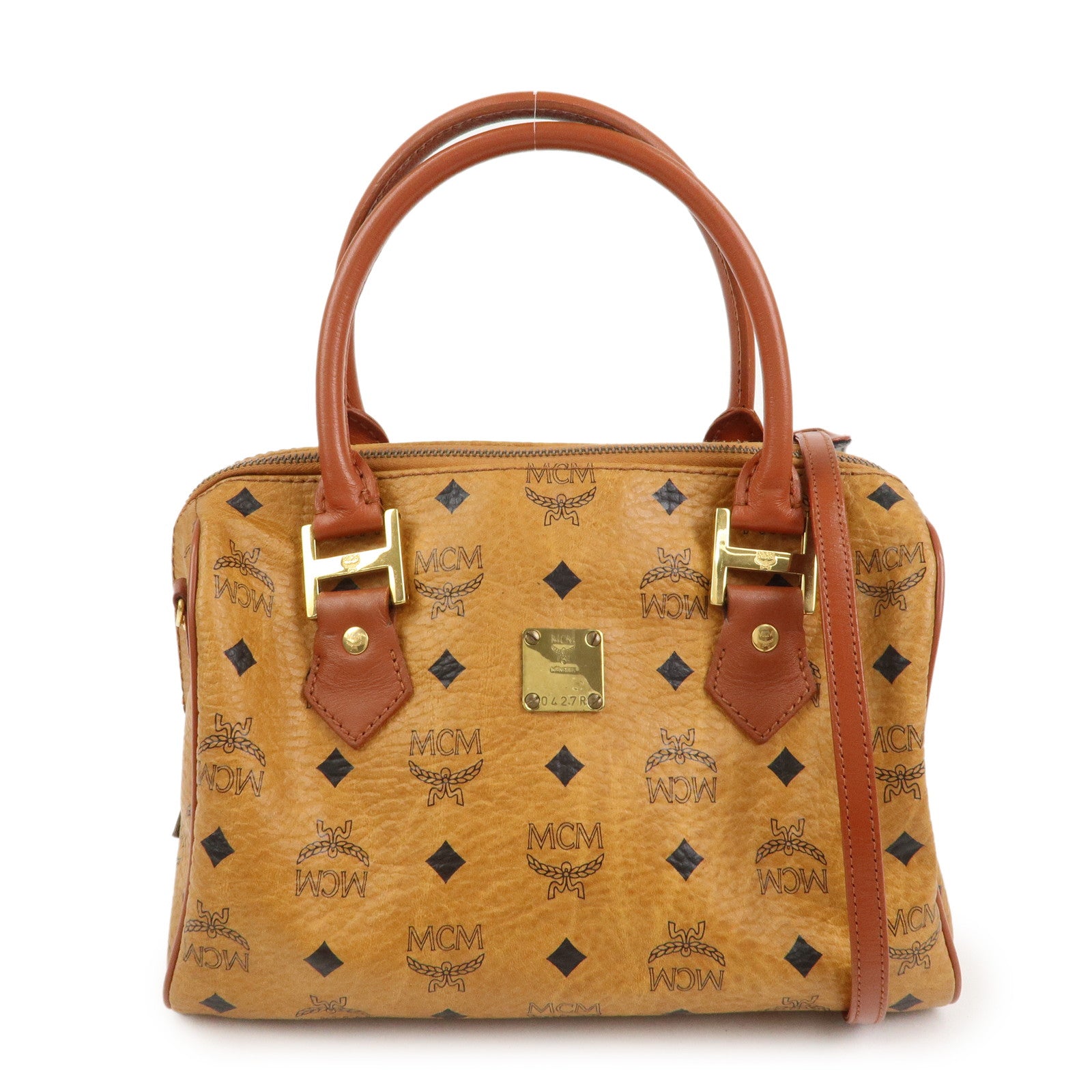 MCM Visetos Leather 2Way Bag Hand Bag Shoulder Bag Brown