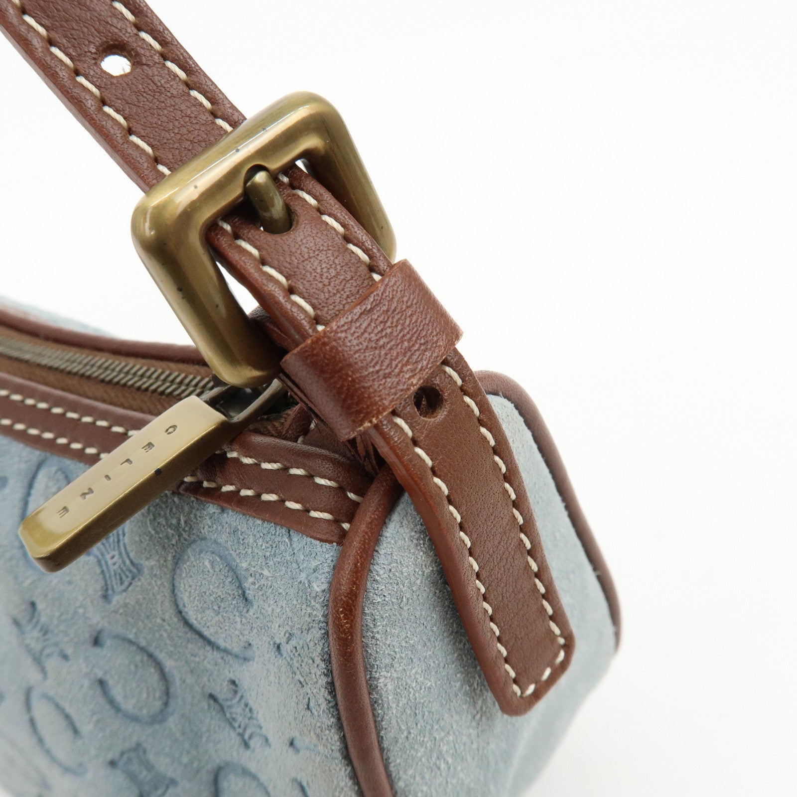 CELINE C Macadam Suede Leather Shoulder Bag Hand Bag Light Blue