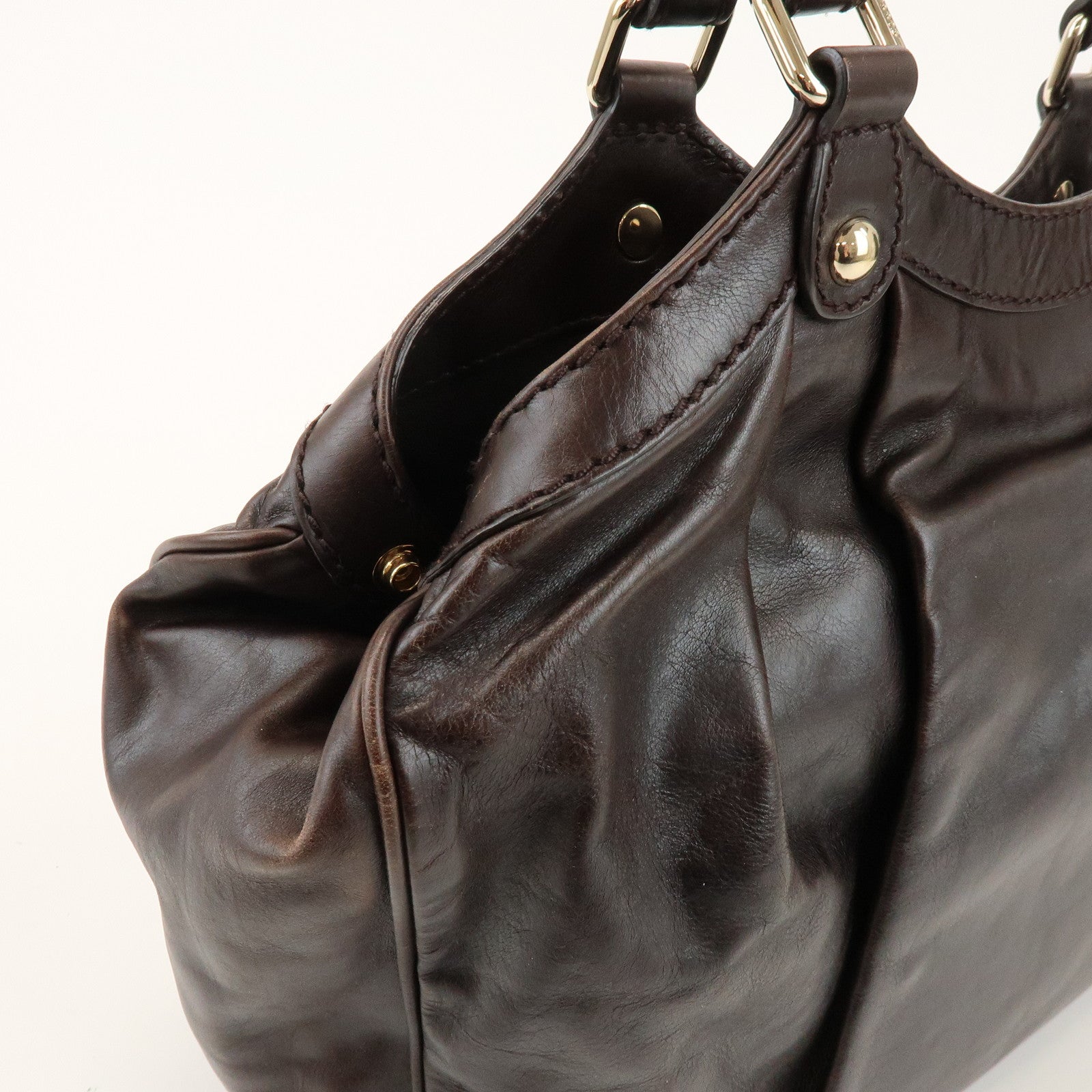 GUCCI Sukey Interlocking G Leather Tote Bag Hand Bag Brown 211944