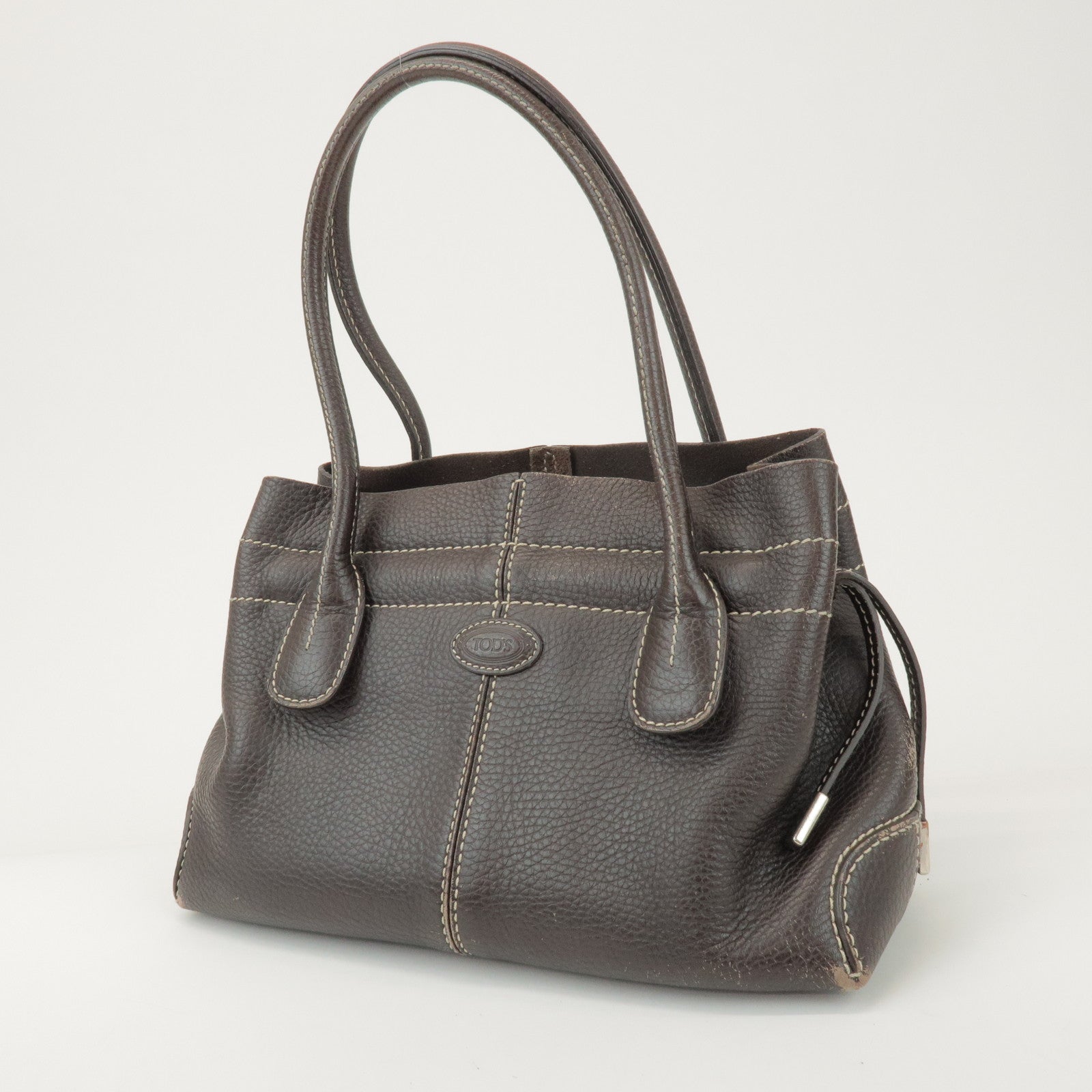 TOD'S Leather Shoulder Bag Hand Bag Dark Brown