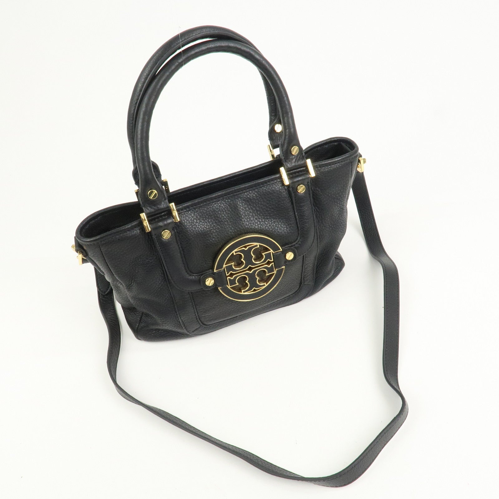 TORY BURCH Logo Leather 2way Hand Bag Black