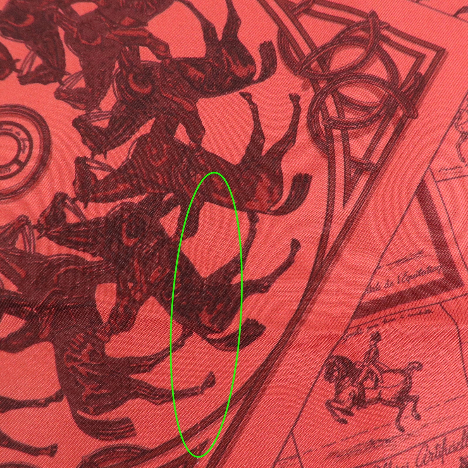 HERMES Carre 90 Silk 100% Scarf  Porte Bonheur Horse Pattern Red Used