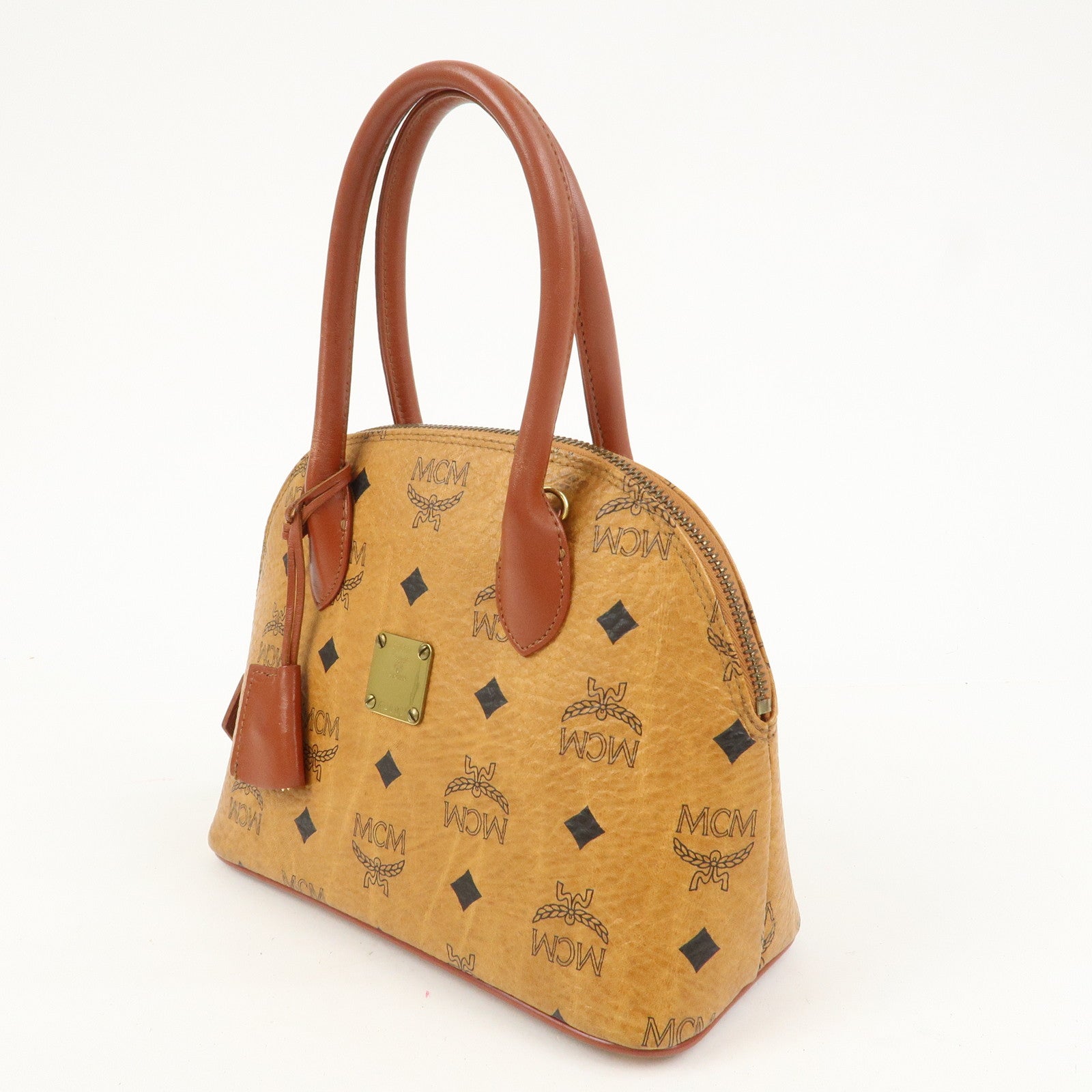 MCM Visetos Logo Leather 2WAY Bag Hand Bag Shoulder Bag Brown