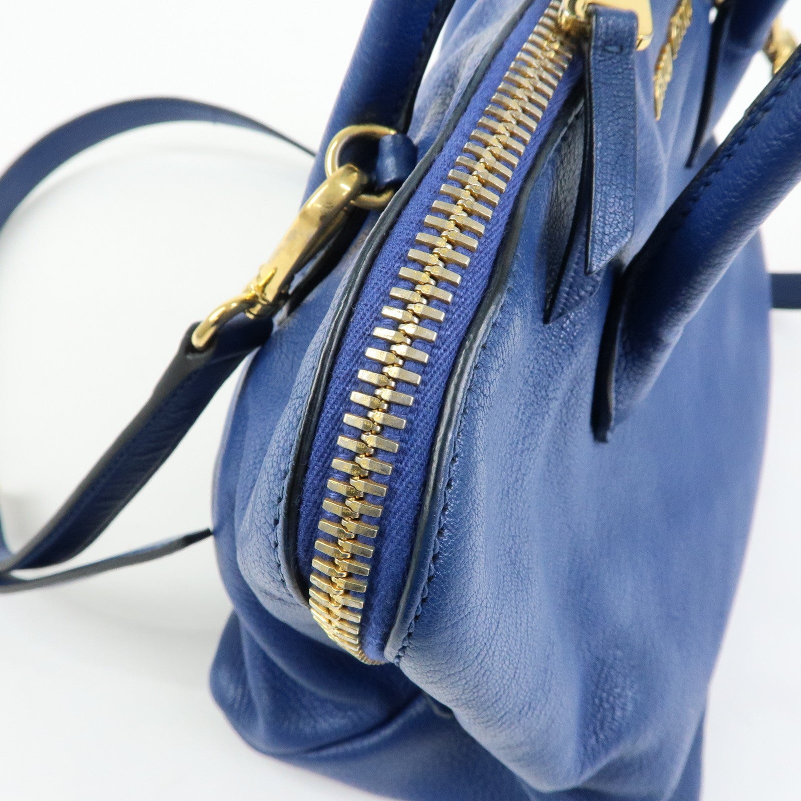 MIU MIU Madras Leather 2Way Bag Hand Bag Shoulder Bag Blue RL0097