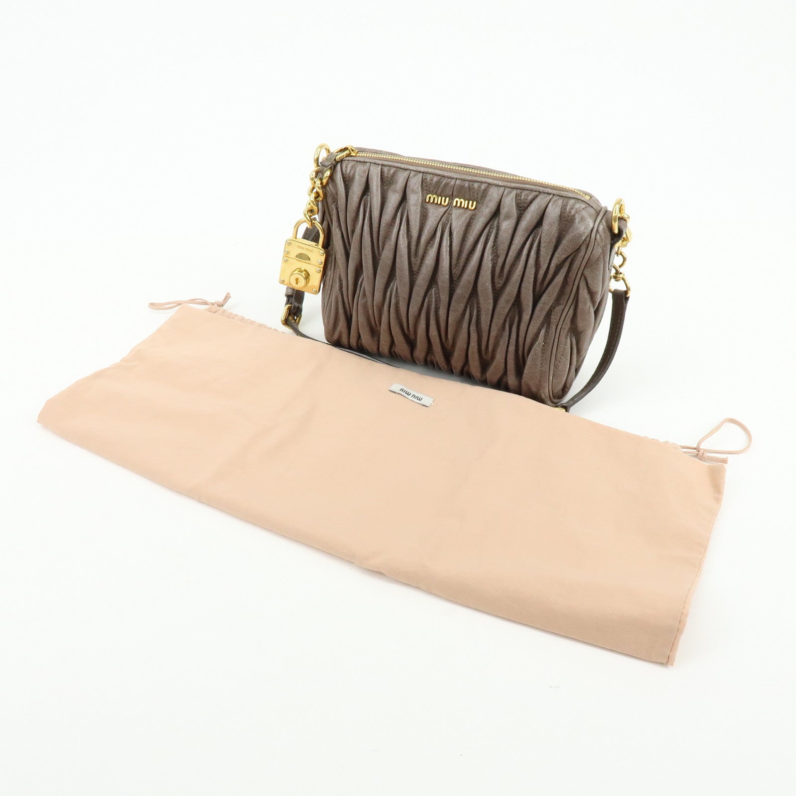 MIU MIU Matelasse Gathered Leather Shoulder Bag Hand Bag Gray