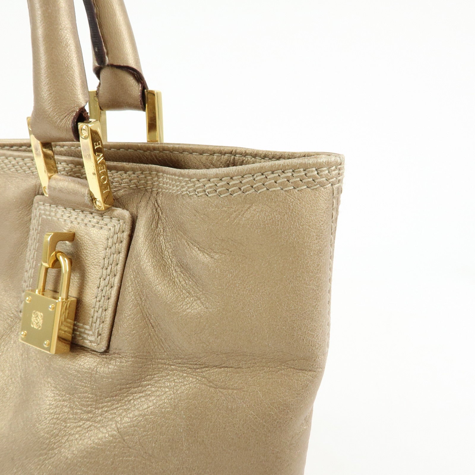 LOEWE Anagram Nappa Leather Tote Bag Hand Bag Gold