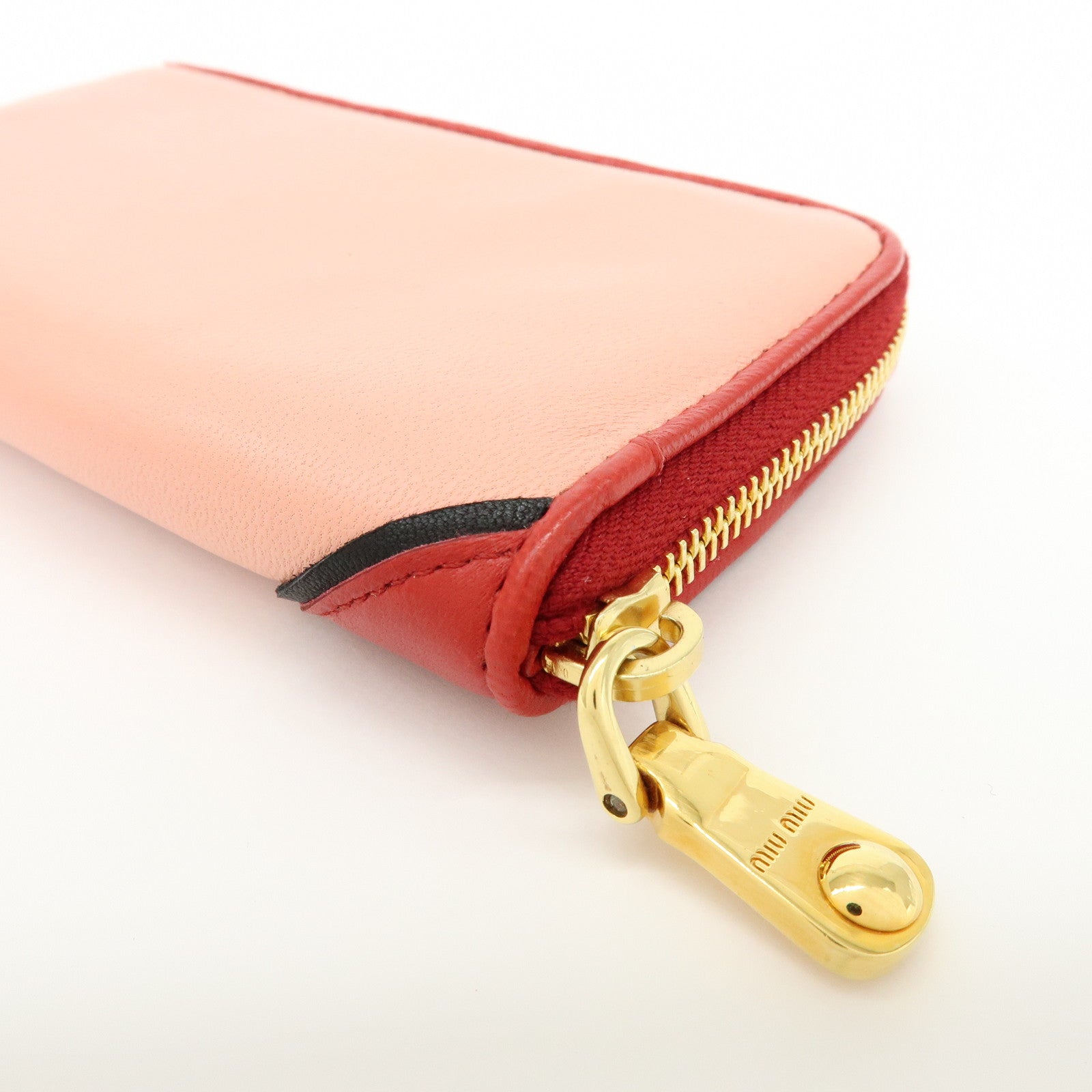 MIU MIU Lamb Skin Leather Zippy Pouch Rose Pink Red