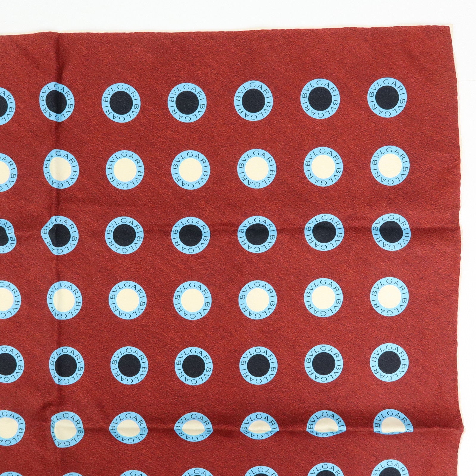 BVLGARI Logo Silk 100% Scarf Wine Red Light Blue Black