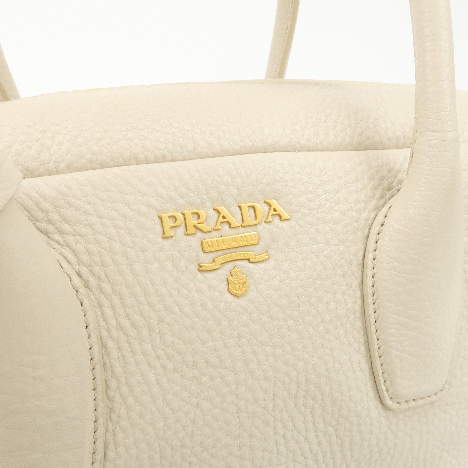 PRADA Logo Leather 2Way Boston Shoulder Bag Gold HDW Ivory