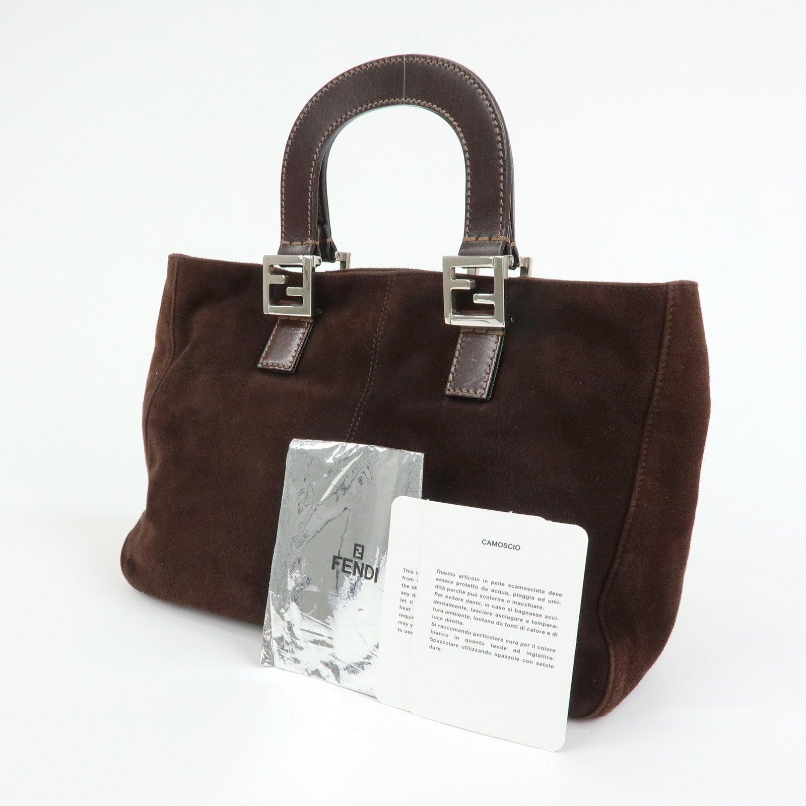 FENDI Suede Leather Tote Bag Hand Bag Brown 26329