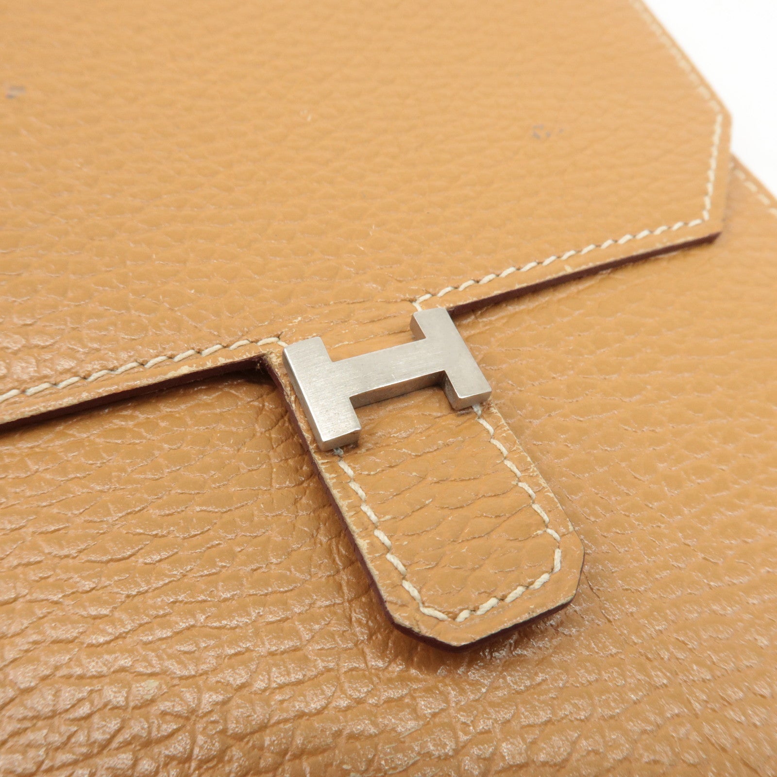 HERMES Leather Ameli H Logo Shoulder Bag Brown Silver HDW Used