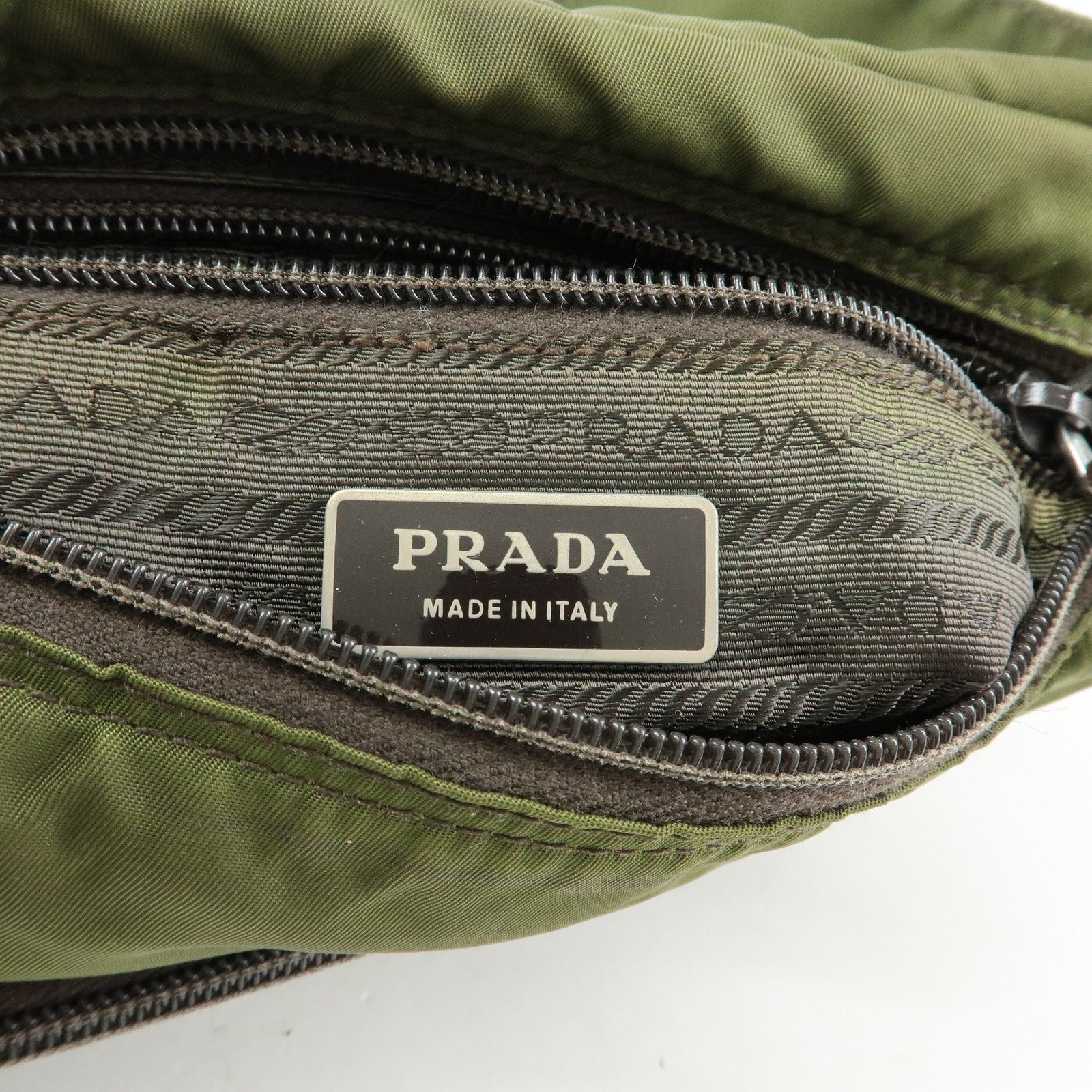 PRADA Triangle Logo Nylon Leather Shoulder Bag Khaki Brown