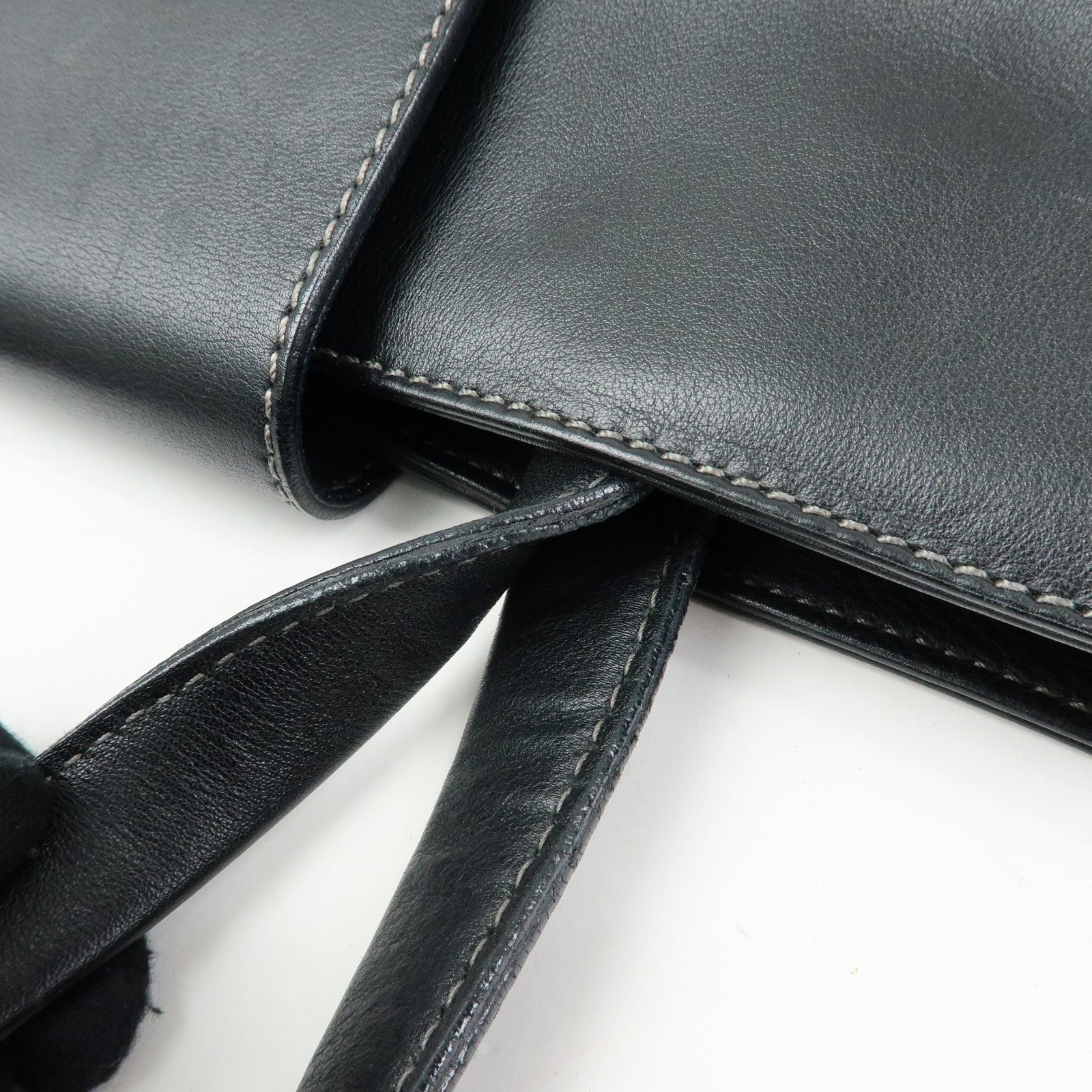 BVLGARI Leather Tote Bag Hand Bag Shoulder Bag Black