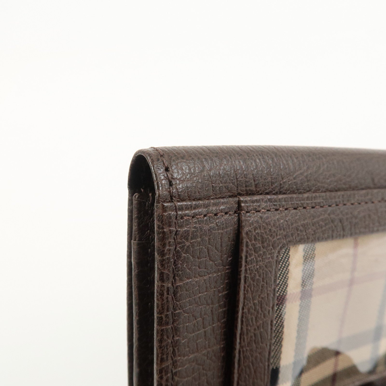 BURBERRY Calf Leather Card Case Card Holder Fragment Case Brown