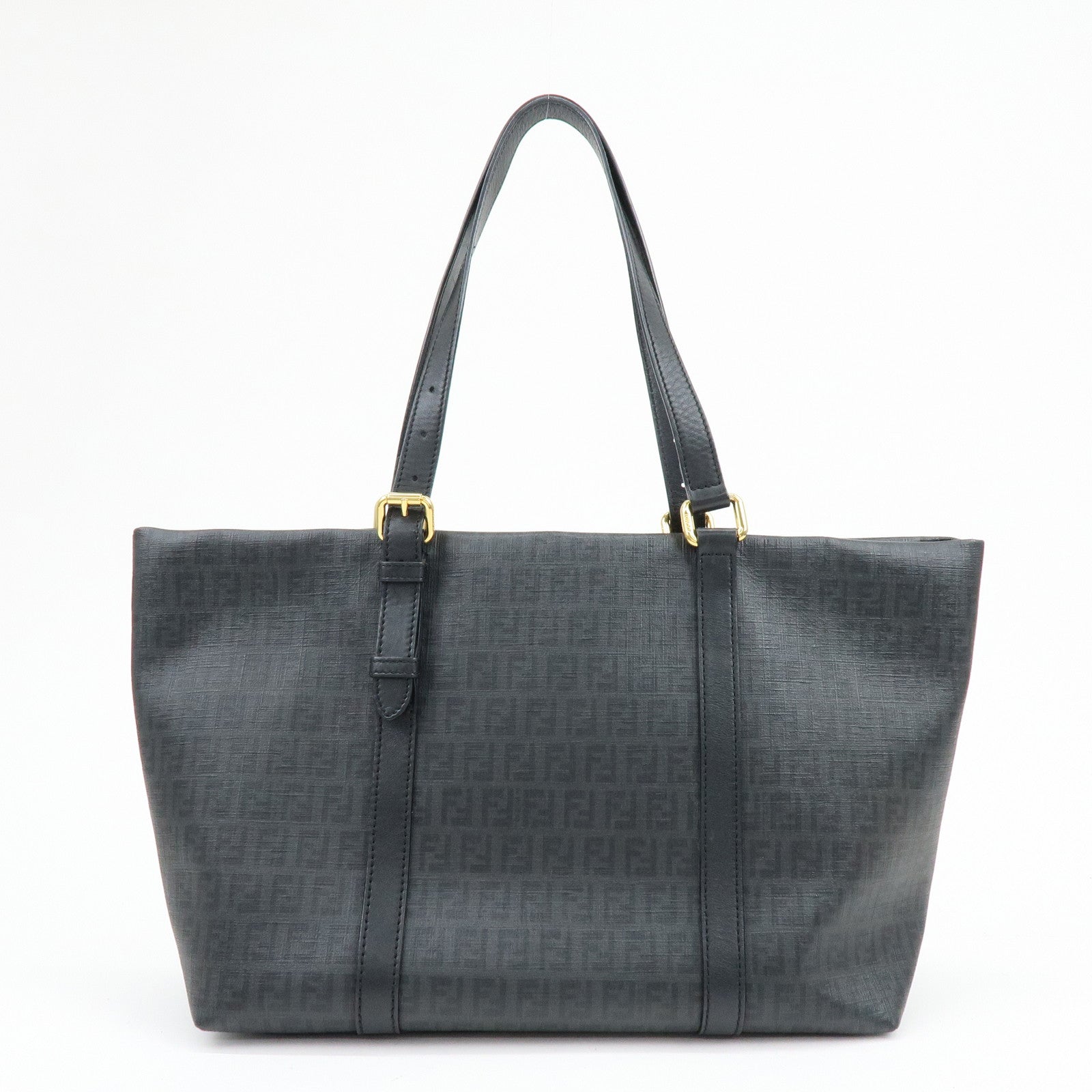 FENDI Zucchino PVC Leather Tote Bag Shoulder Bag Black Charm 8BH215