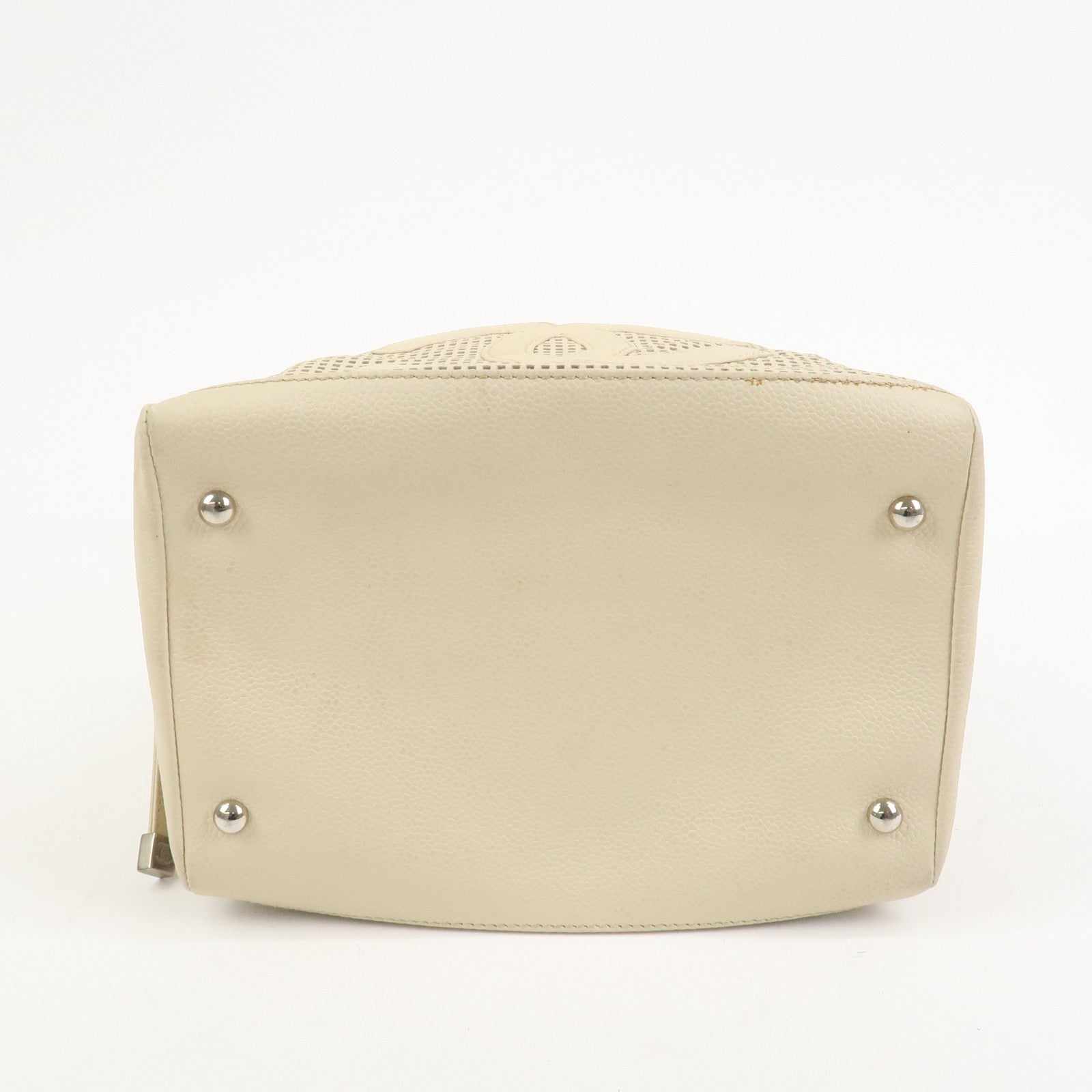 CHANEL Punching COCO Mark Caviarskin Hand Bag Beige