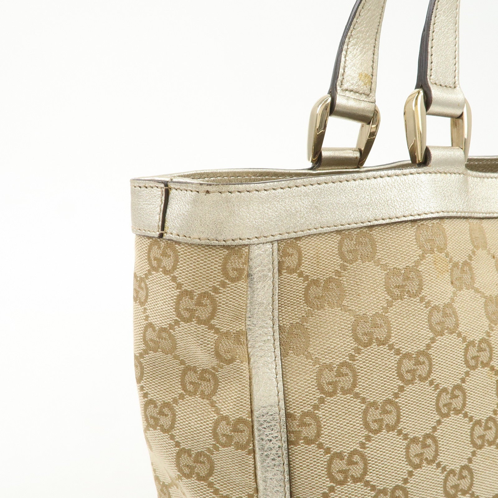 GUCCI Abbey GG Canvas Tote Bag Hand Bag Beige Gold 17004