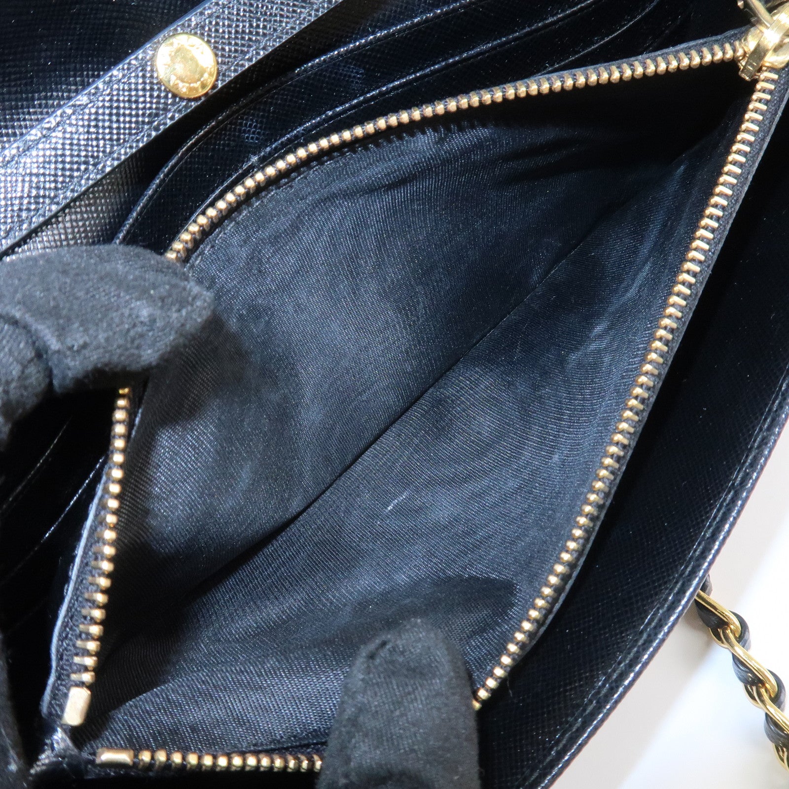 PRADA Saffiano Leather Chain Wallet WOC Black 1M1290