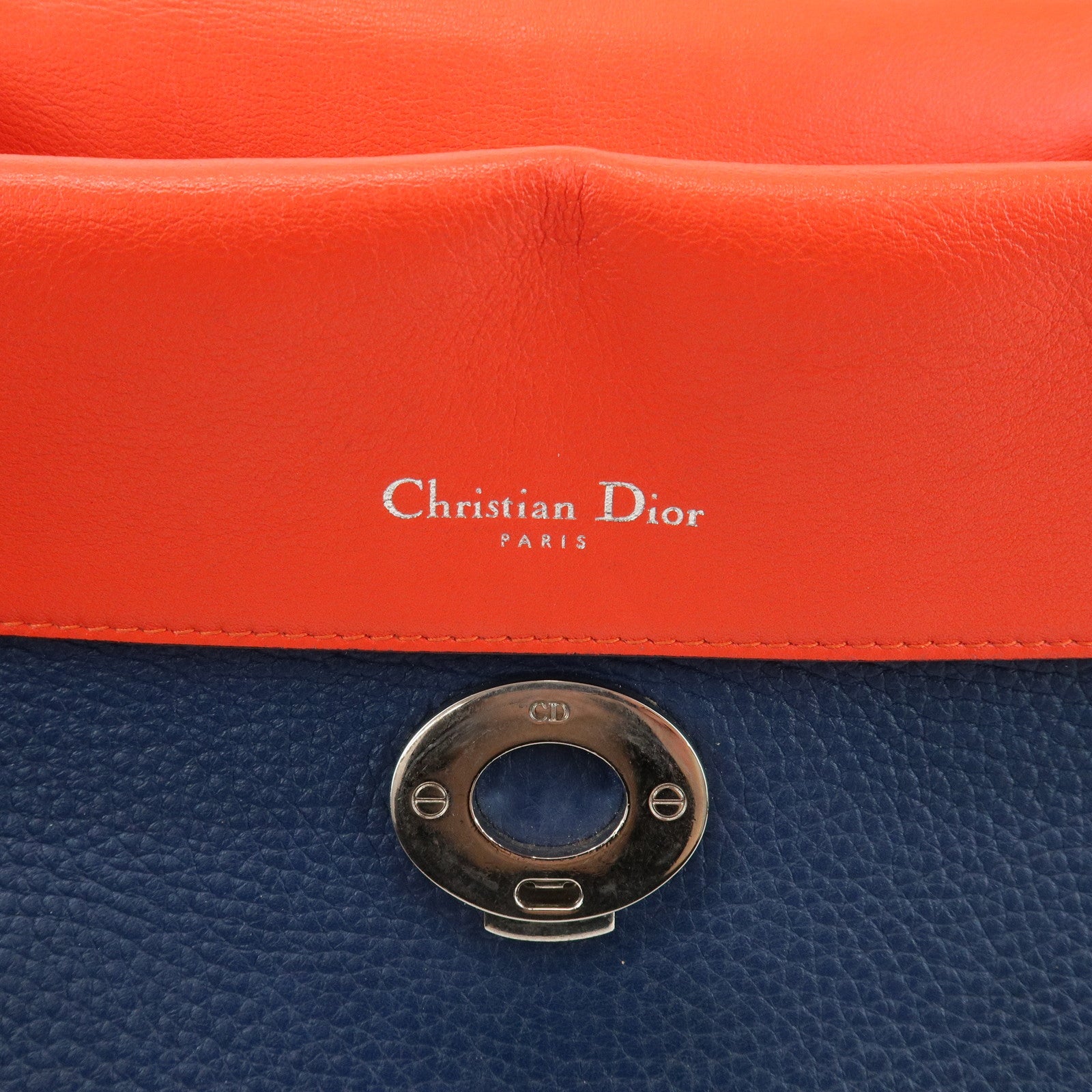 Christian Dior 2Way Leather Hand Bag Top Handle Bag Blue