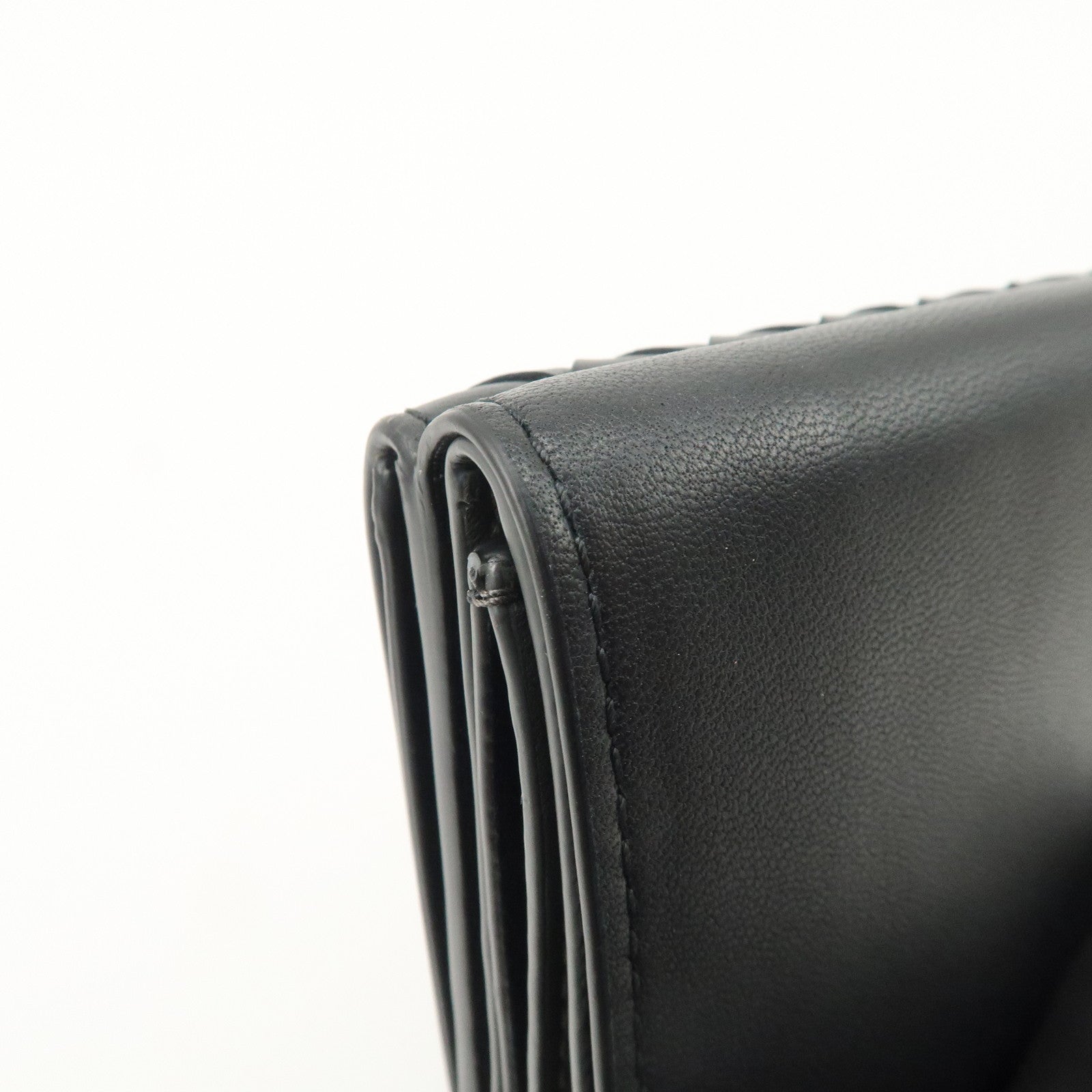 Bottega Veneta  Intrecciato Leather Tri-fold Compact Wallet Black