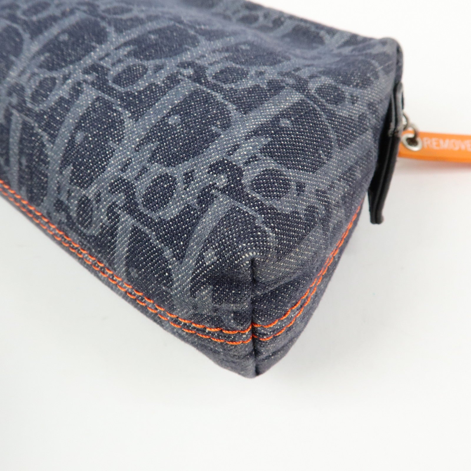 Christian Dior Trotter Flight Line Denim Leather Pouch Navy Orange