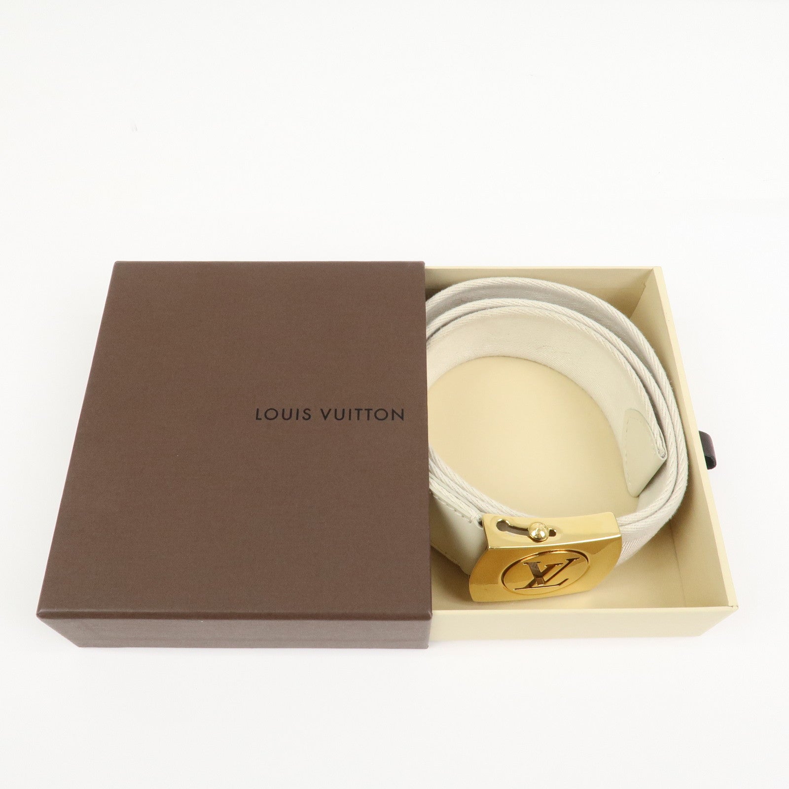 Louis Vuitton Ceinture Fortune Cotton Metal Belt Ivory M6973