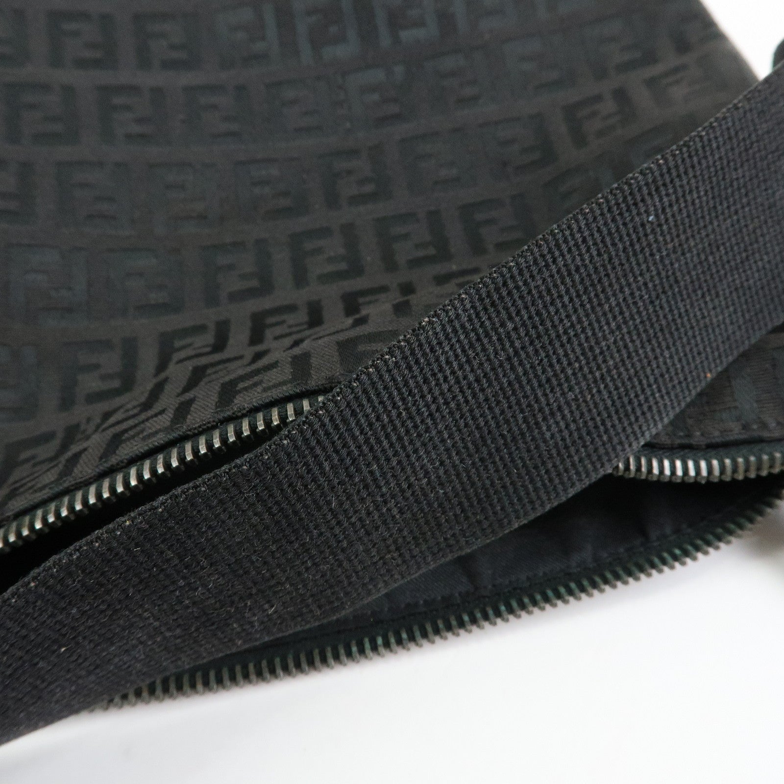 FENDI Zucchino Canvas Leather Shoulder Bag Black 7VA004