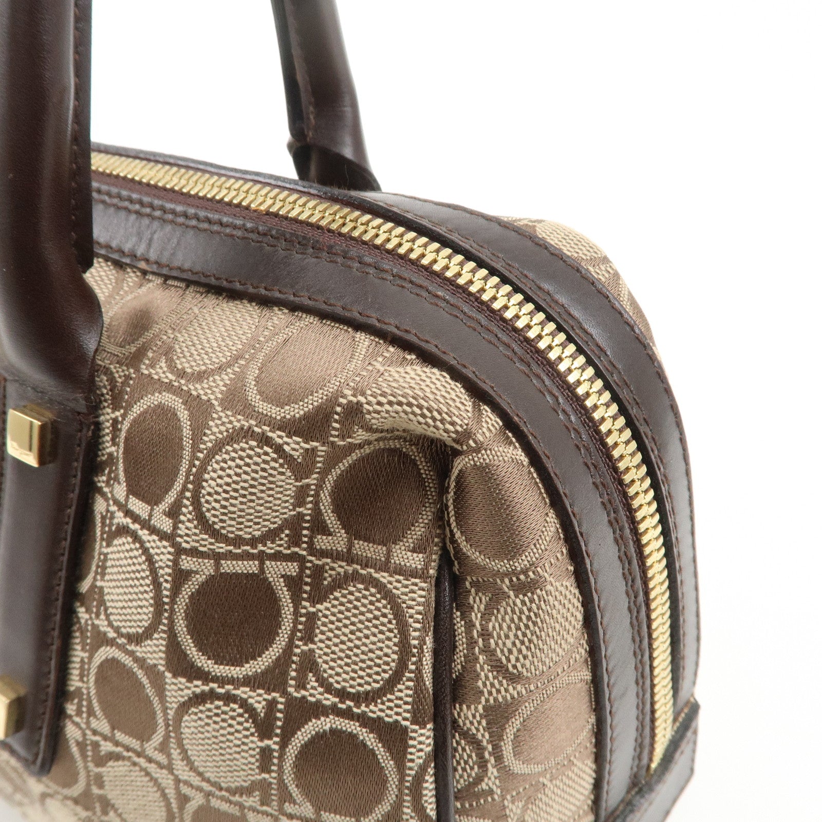 Ferragamo Gancini Leather Canvas Shoulder Bag Hand Bag Beige Brown