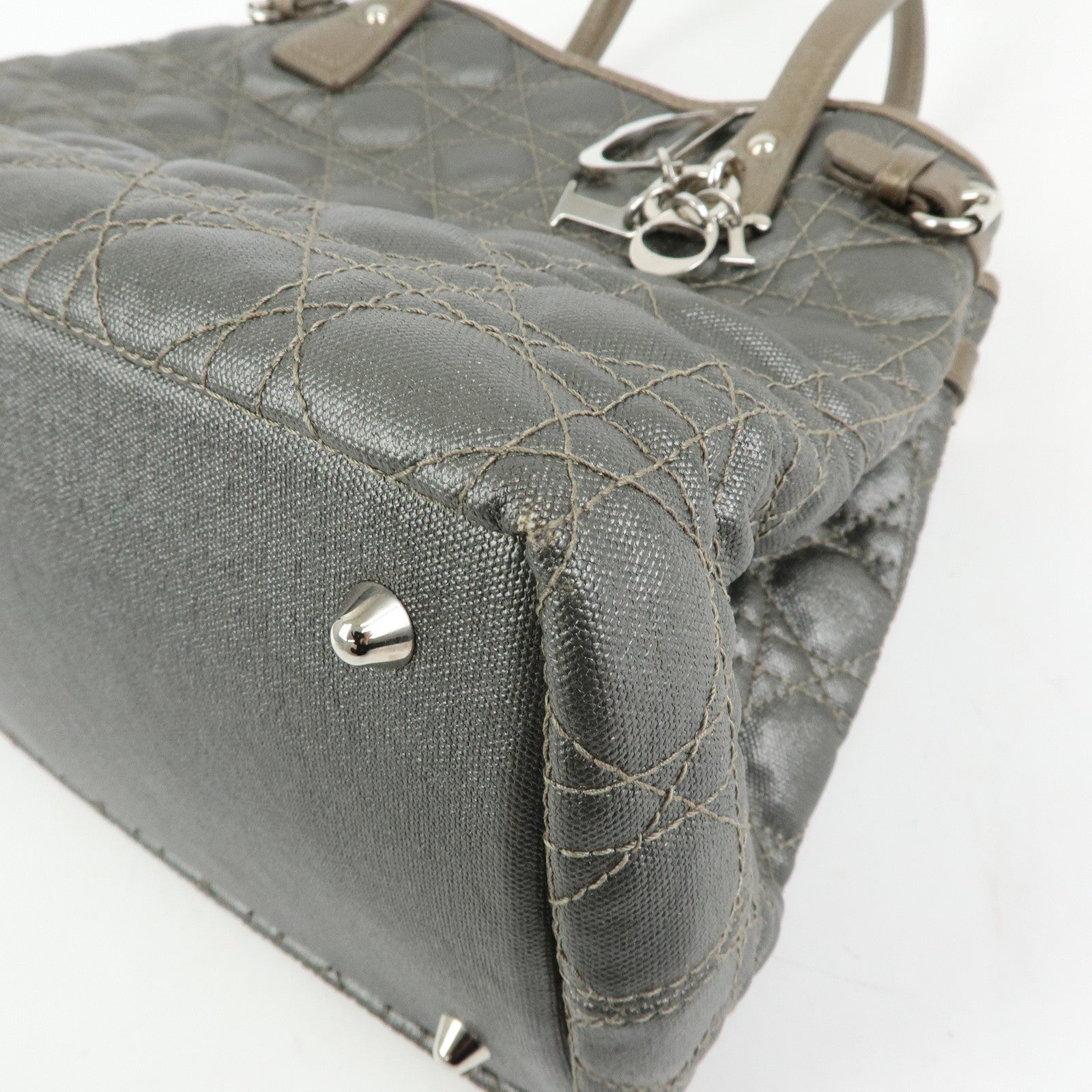 Christian Dior Panarea Cannage PVC Coated Canvas Tote Bag Gray