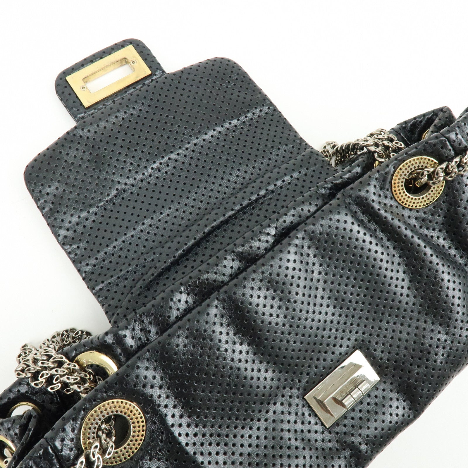 CHANEL 2.55 Punching Calf Leather Chain Shoulder Bag  Black