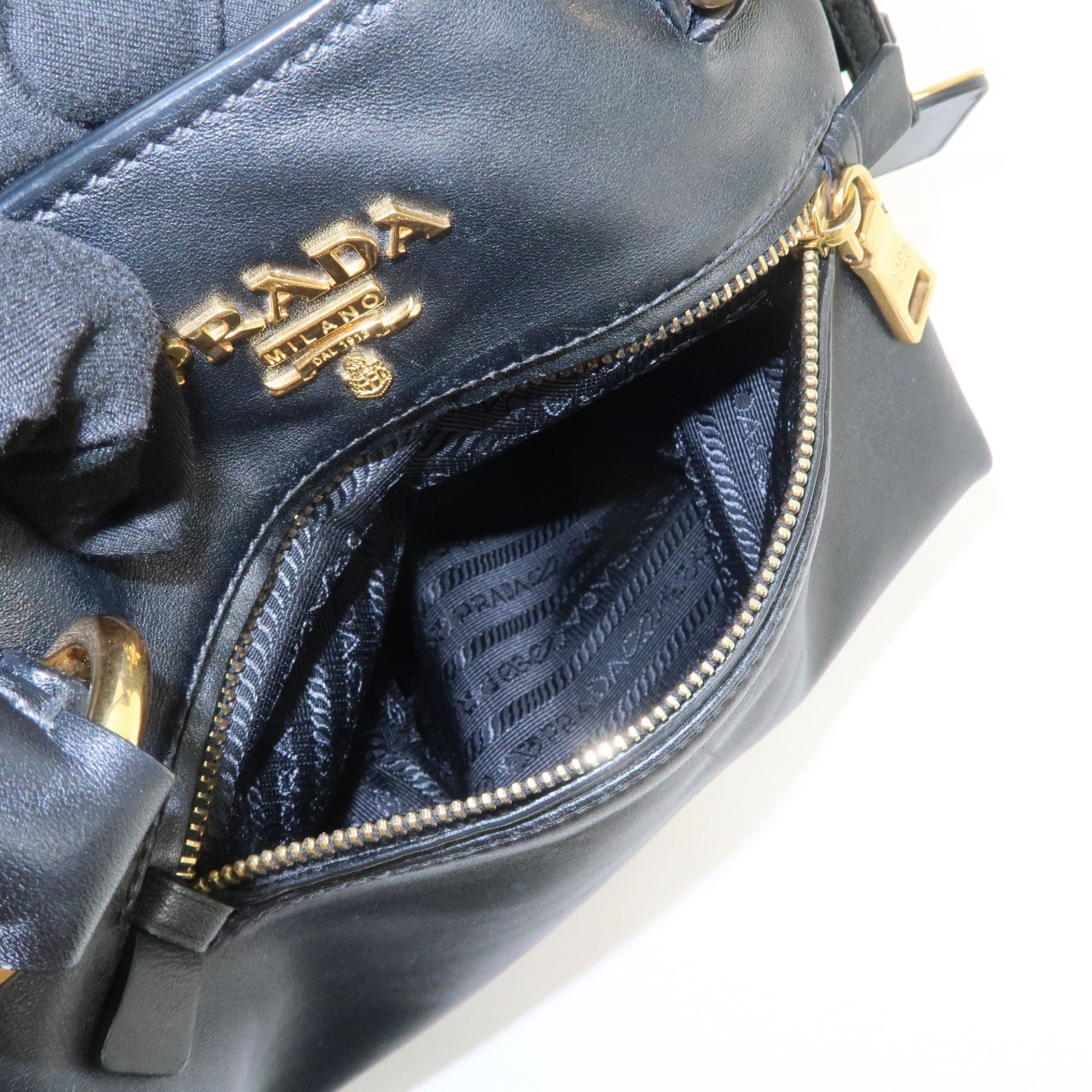 PRADA Logo Leather 2Way Hand Bag Tote Bag Shoulder Bag Black BN2151