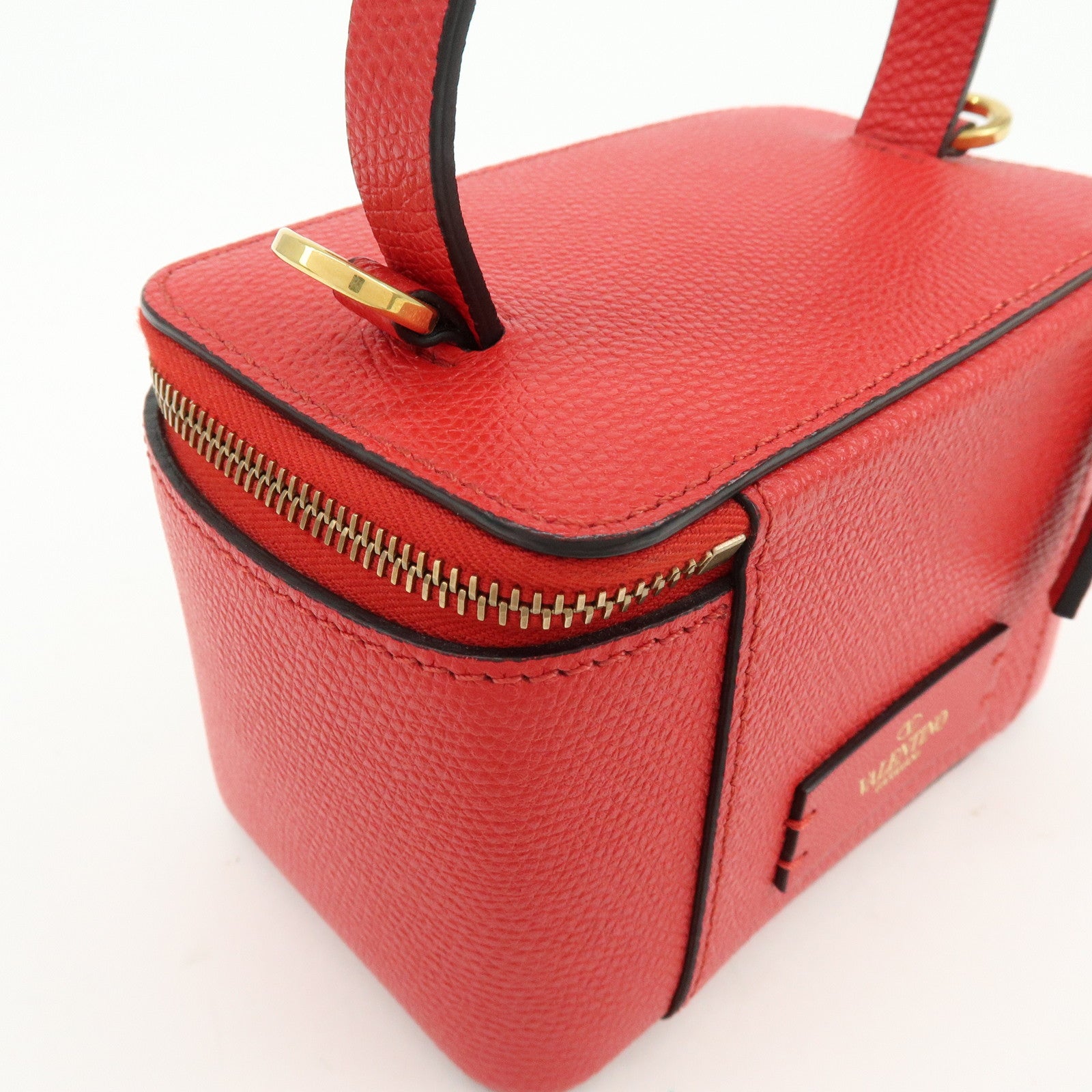 VALENTINO V Logo Leather 2Way Mini Hand Bag Chain Vanity Bag Red