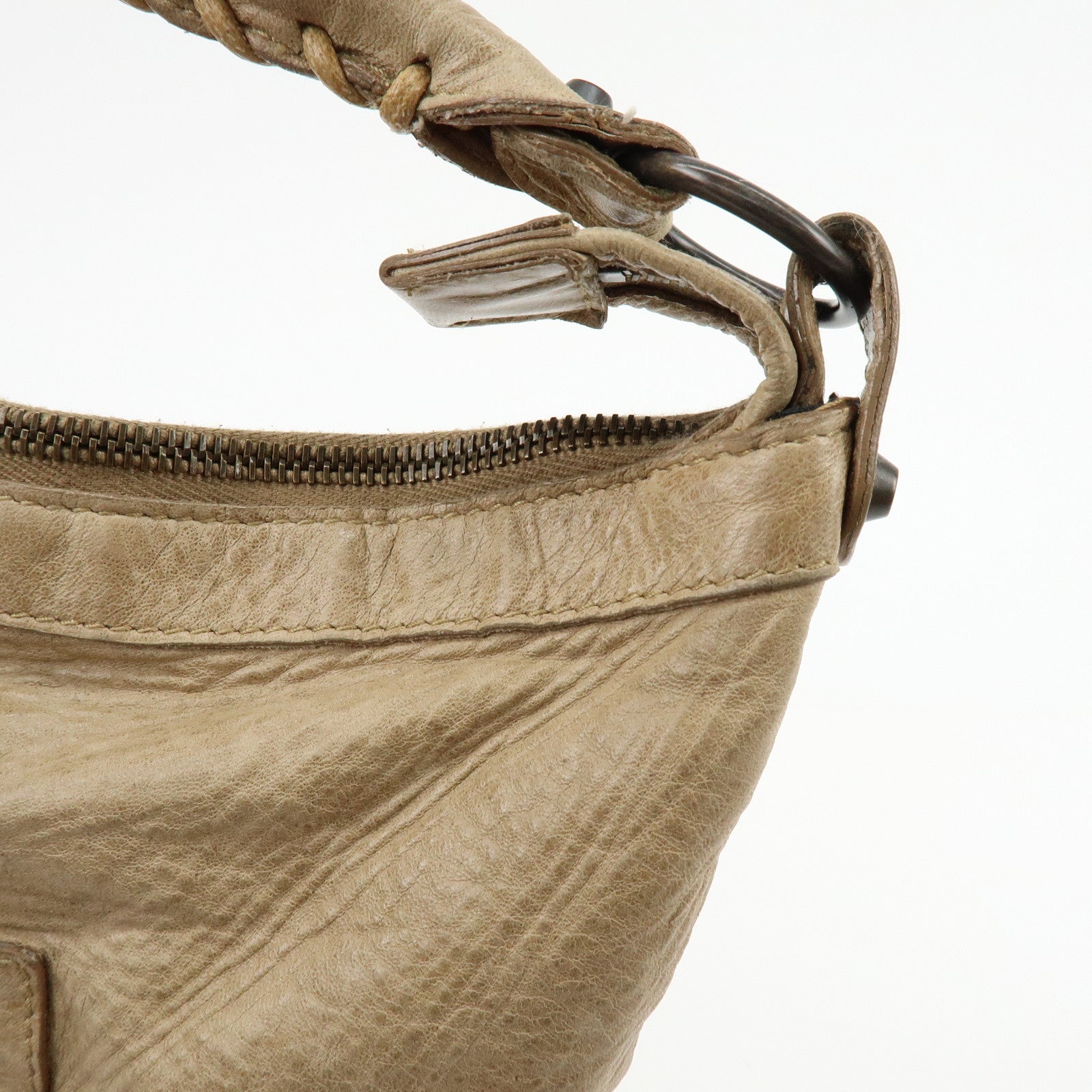 BALENCIAGA The City Editor’s Leather Shoulder Bag Beige 140442