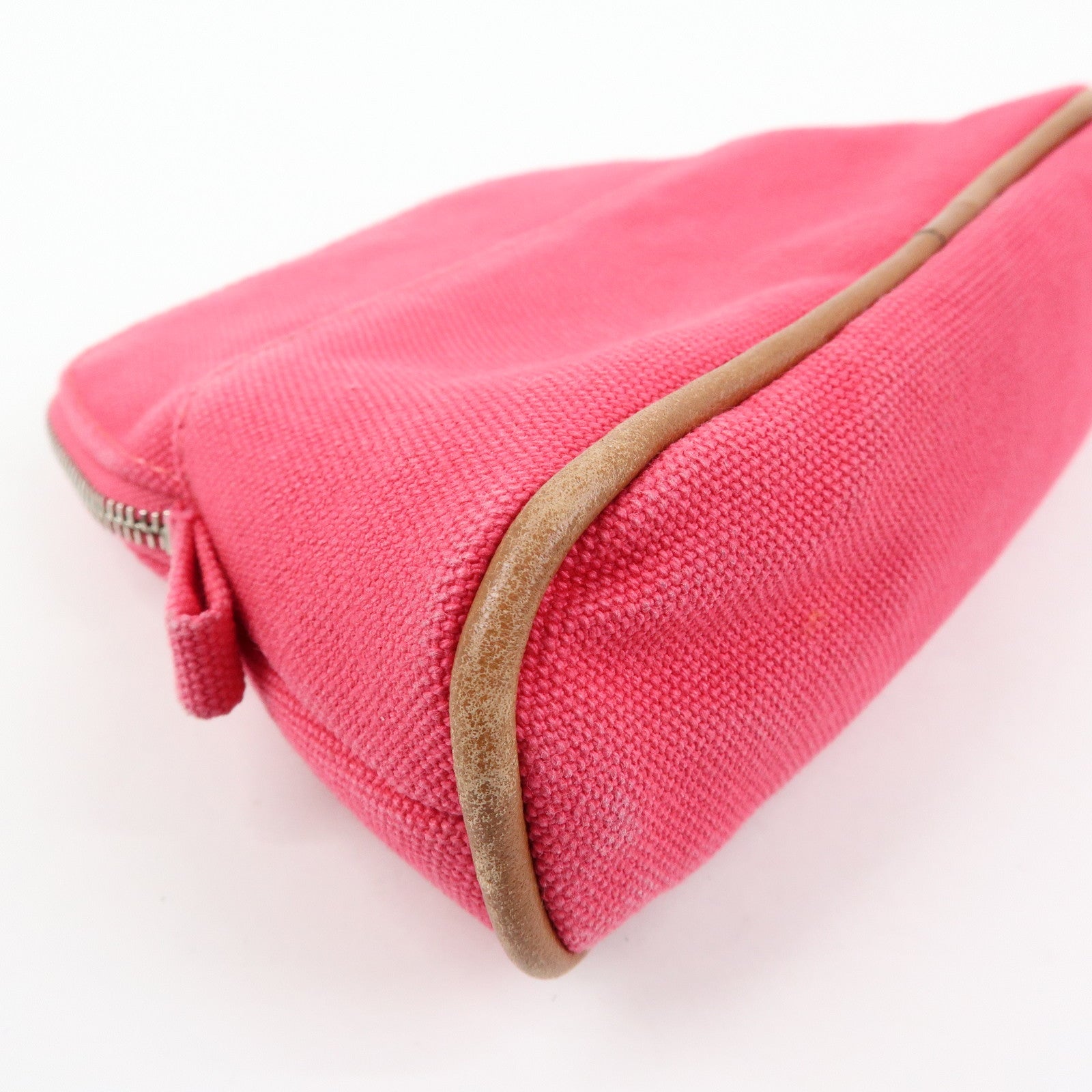 HERMES Canvas Leather Bolide Pouch Cosmetic Case Mini 16 Pink