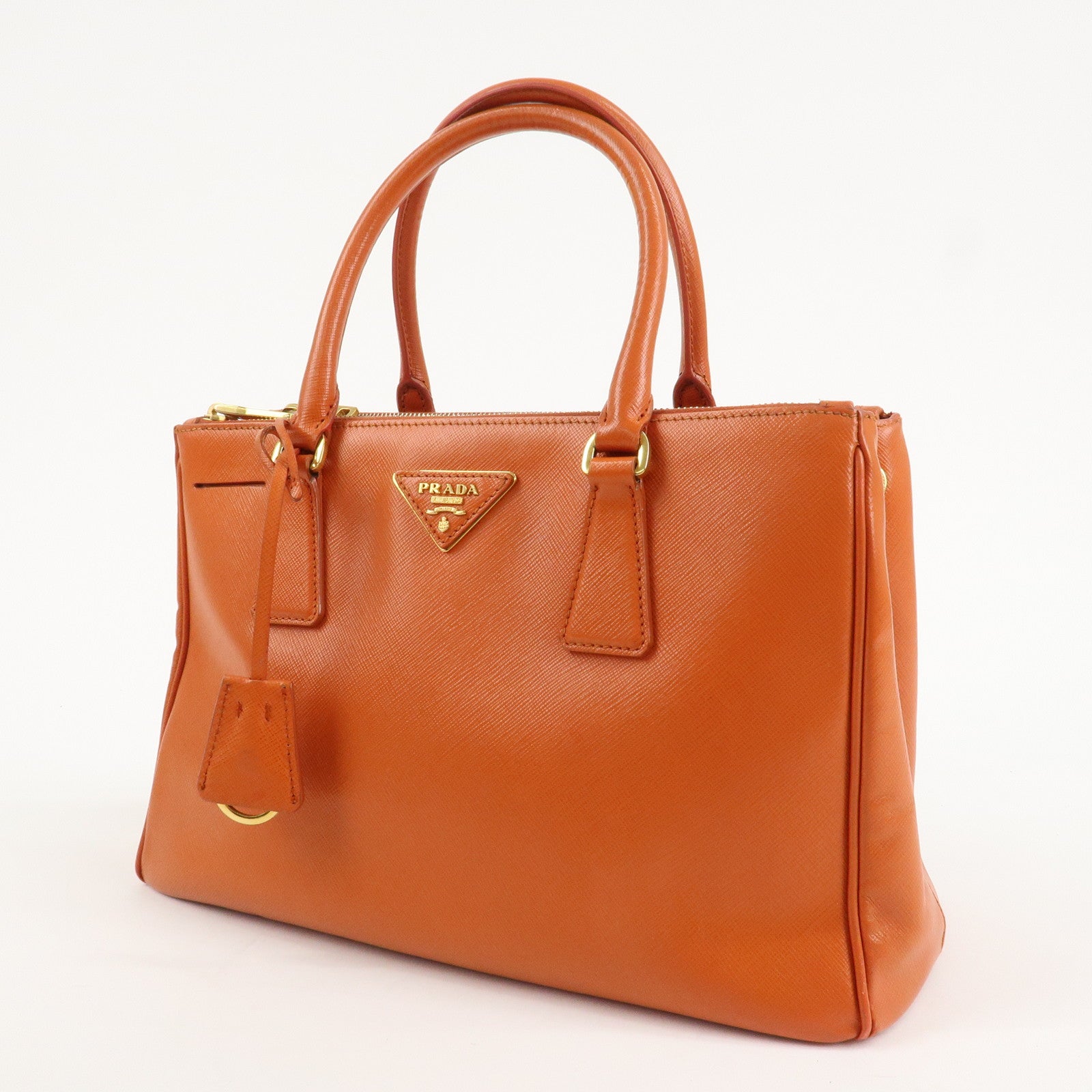 PRADA Triangle Logo Leather 2Way Hand Bag Orange 1BA863 Used