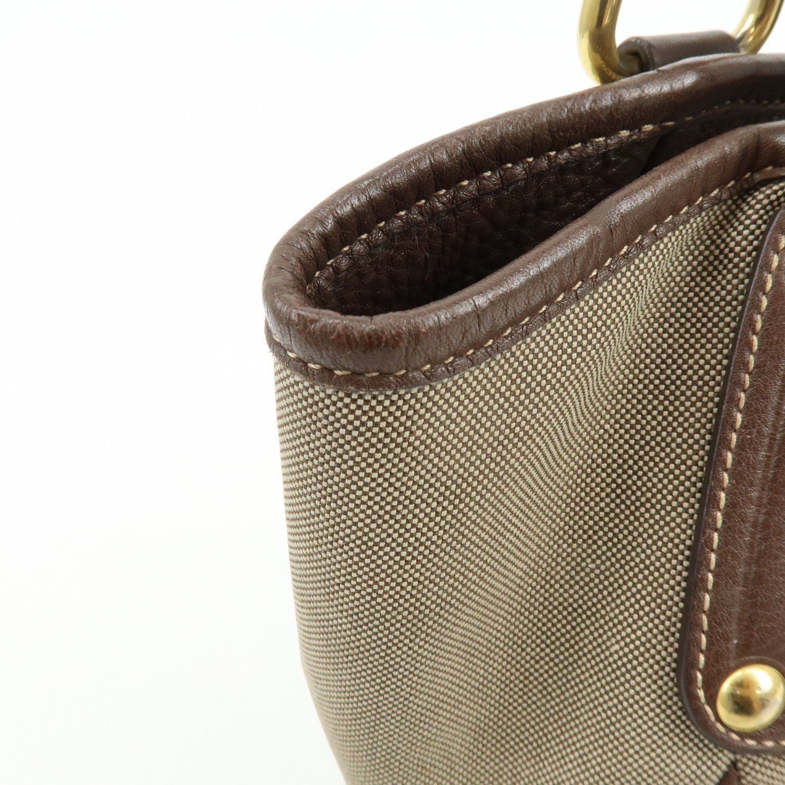 PRADA Logo Jacquard Leather Tote Bag Hand Bag Beige Brown