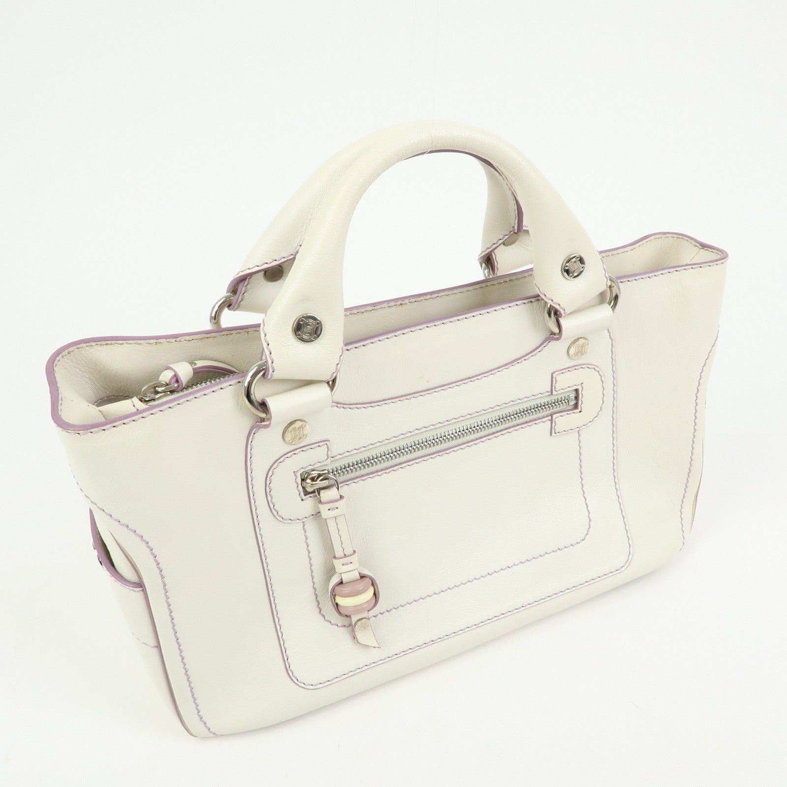 CELINE Macadam Leather Boogie Bag Hand Bag Tote Bag White Purple