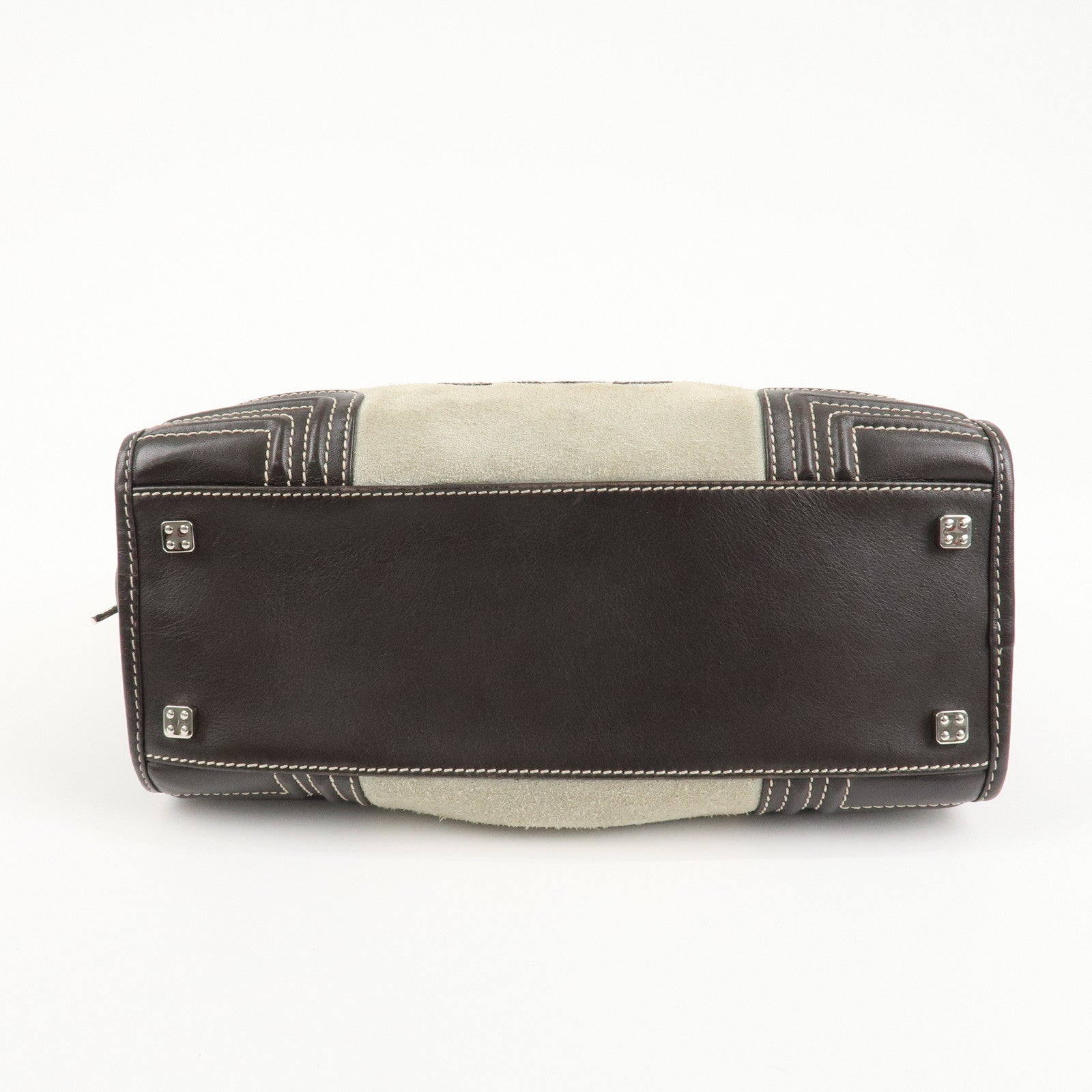 LOEWE Anagram Amazona 28 Suede Leather Hand Bag Ivory Brown Used