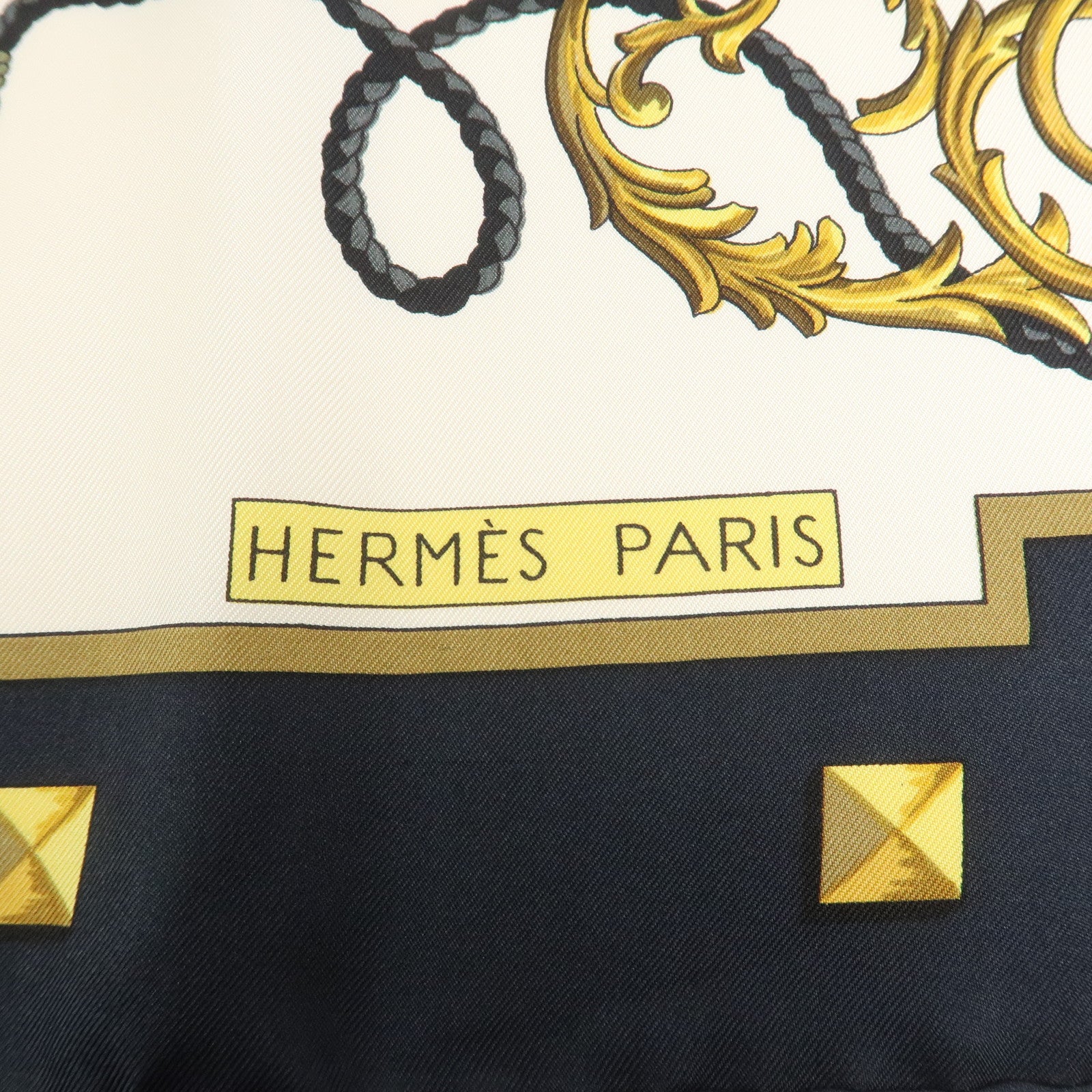 HERMES Carre 90 Silk 100% Scarf LES CLES THE KEYS RARE Black Ivory