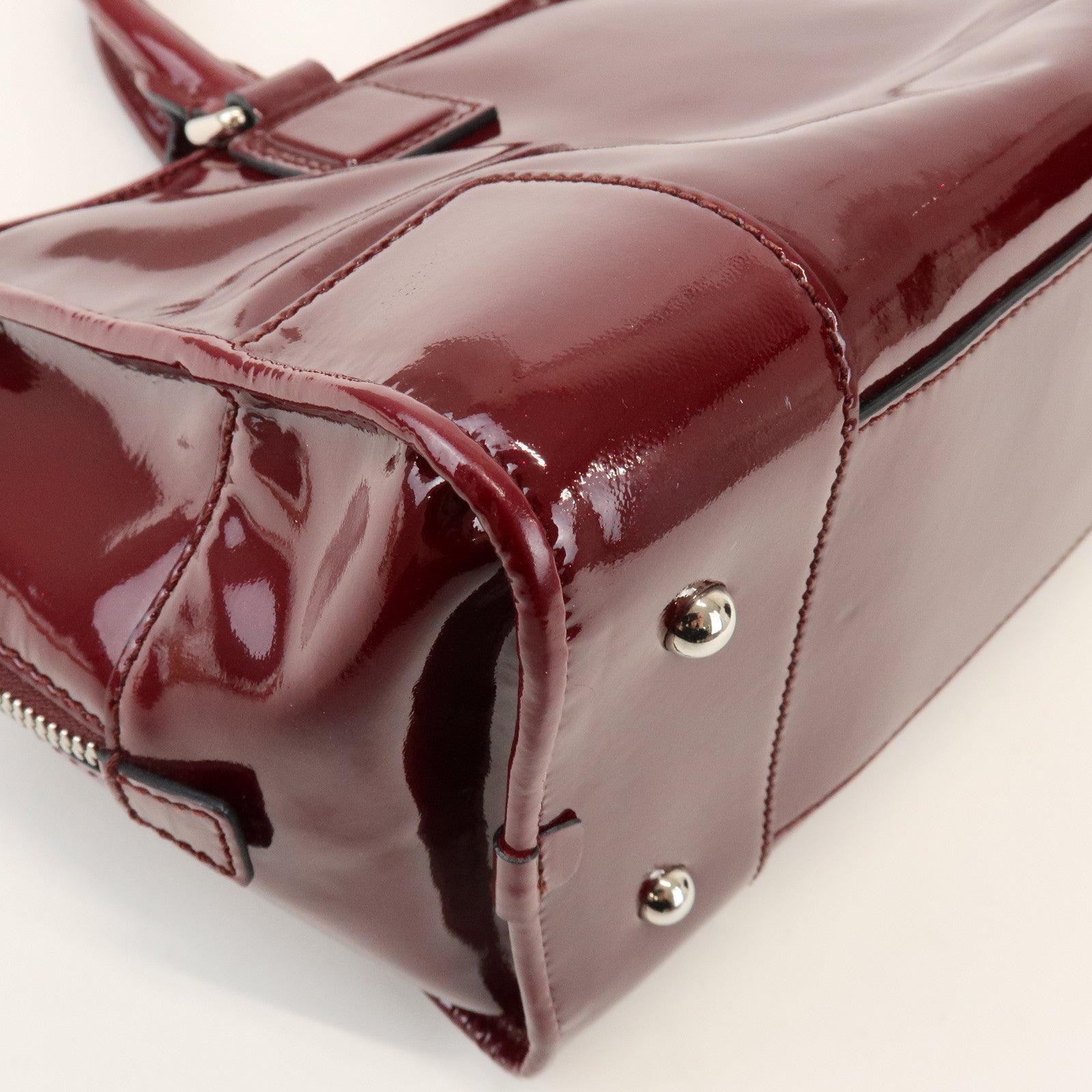 LOEWE Anagram Amazona 32 Patent Leather Hand Bag Burgundy