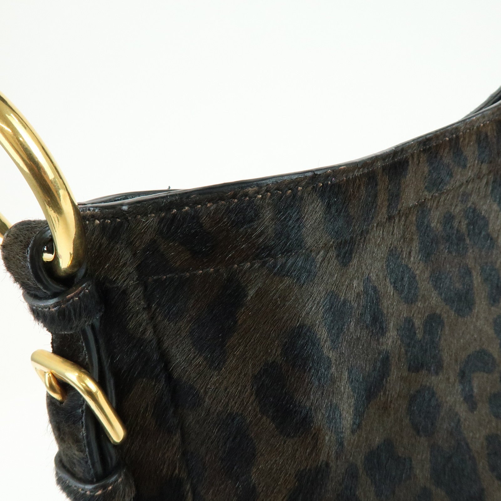 PRADA Leopard Unborn Calf Shoulder Bag Dark Brown BR4941