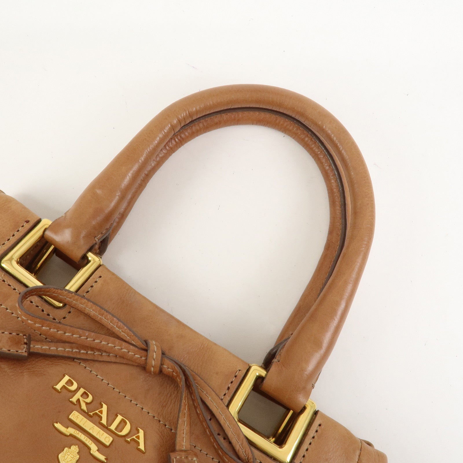 PRADA Ribbon Leather 2WAY Bag Hand Bag Shoulder Bag Brown BN2245