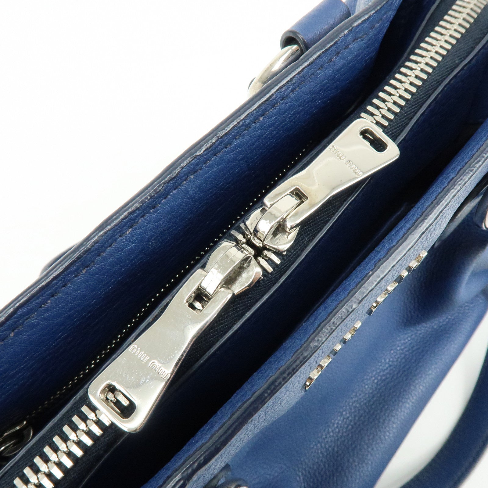 MIU MIU Leather 2Way Bag Hand Bag Shoulder Crossbody Bag Blue