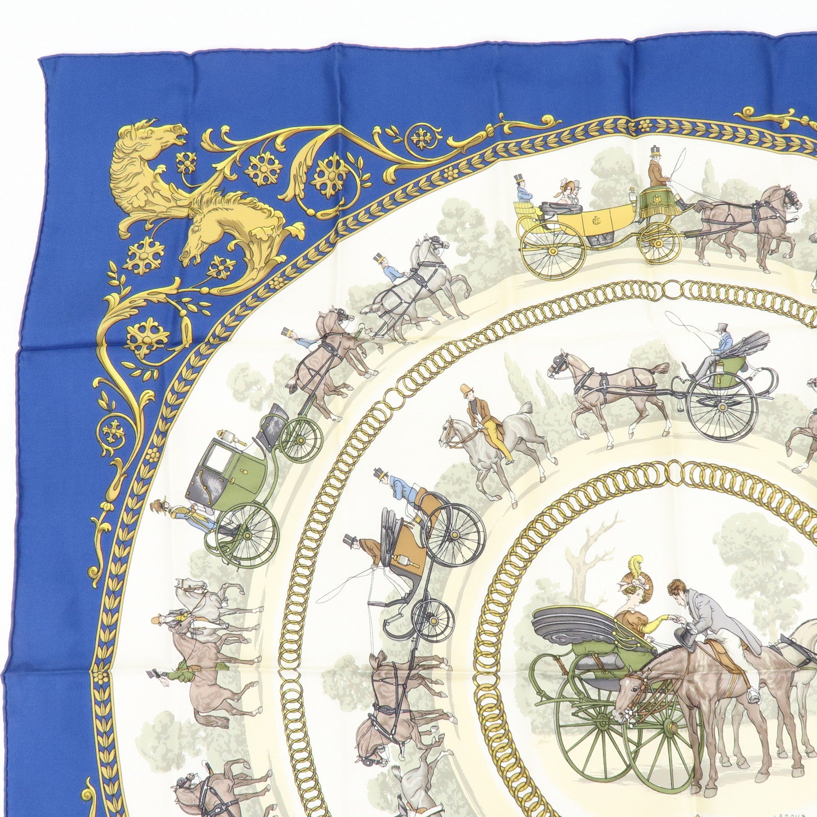 HERMES Carre 90 Silk 100% Scarf LA PROMENADE DE LONGCHAMPS