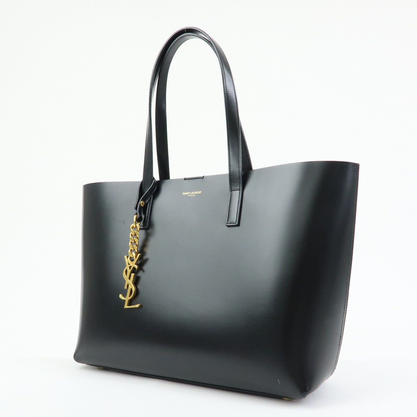 SAINT LAURENT PARIS Cassandra Leather Tote Hand Bag Black 383357