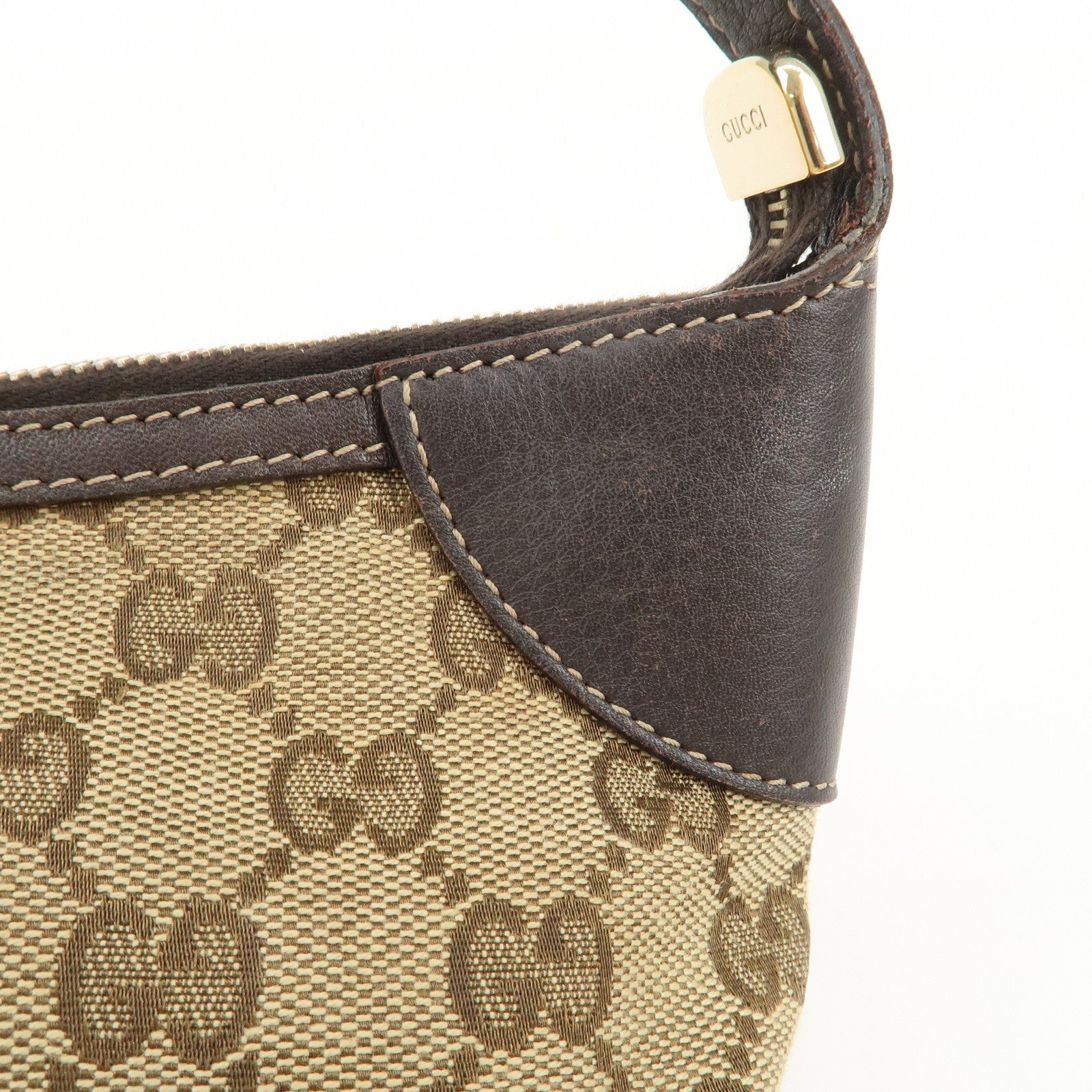 GUCCI Sherry Leather Accessory Poach Hand Bag Brown 224093