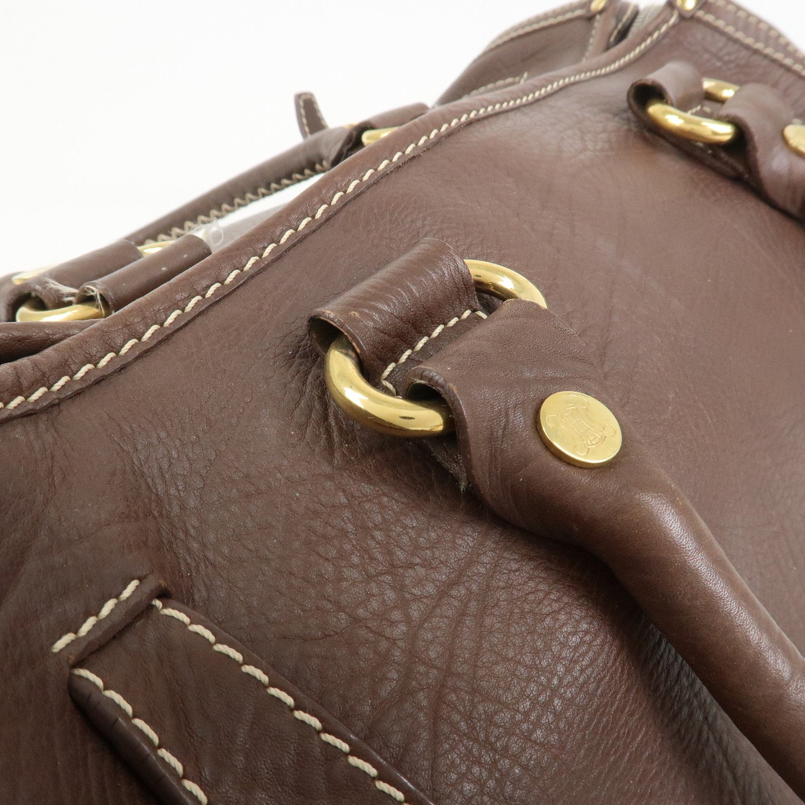 CELINE Logo Leather Boogie Bag Large Tote Bag Hand Bag Brown