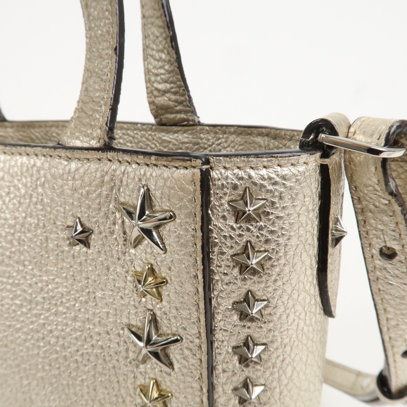 JIMMY CHOO Studs Leather 2Way Bag Hand Bag Silver