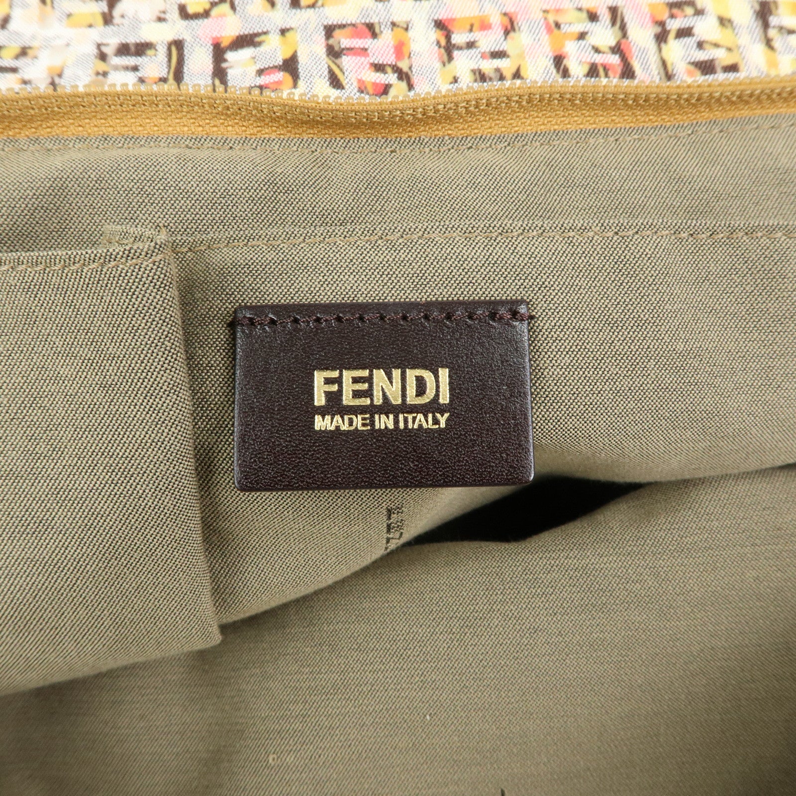 FENDI Zucchino Canvas Leather Flower Print Tote Bag Hand Bag 8BH215